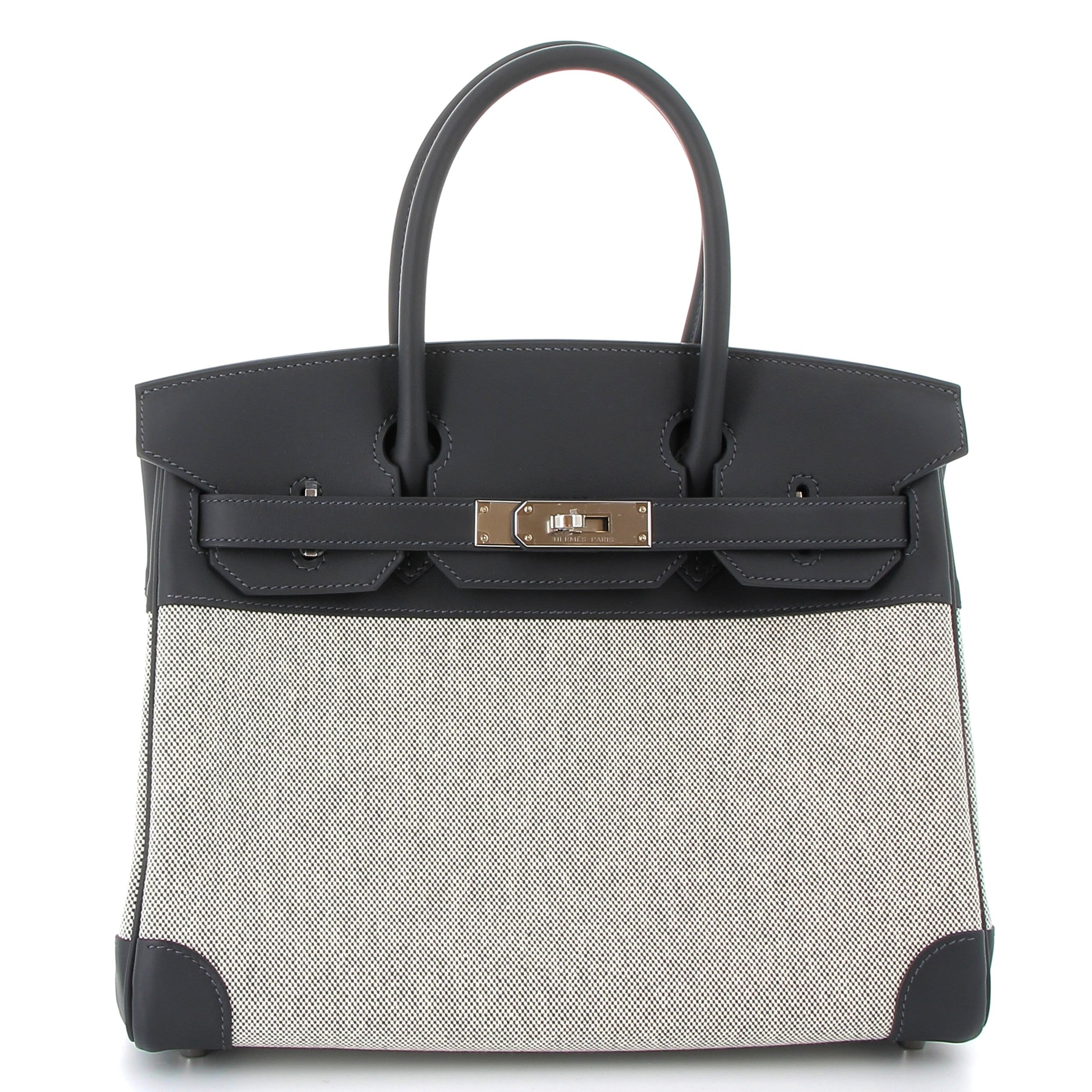 HERMES Birkin 30 Ardoise/Ecru Toile H/Swift Finition Palladié