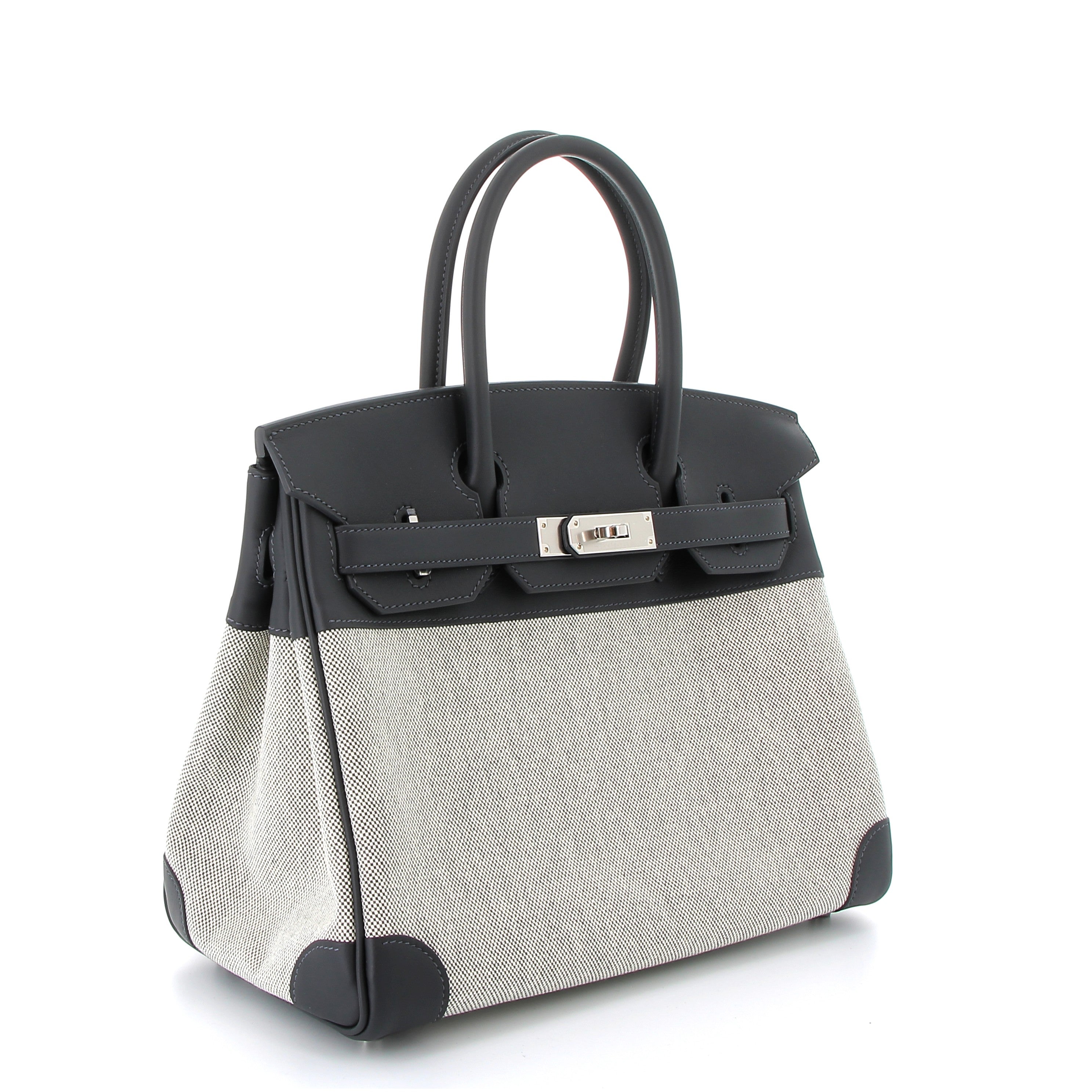 HERMES Birkin 30 Ardoise/Ecru Toile H/Swift Finition Palladié