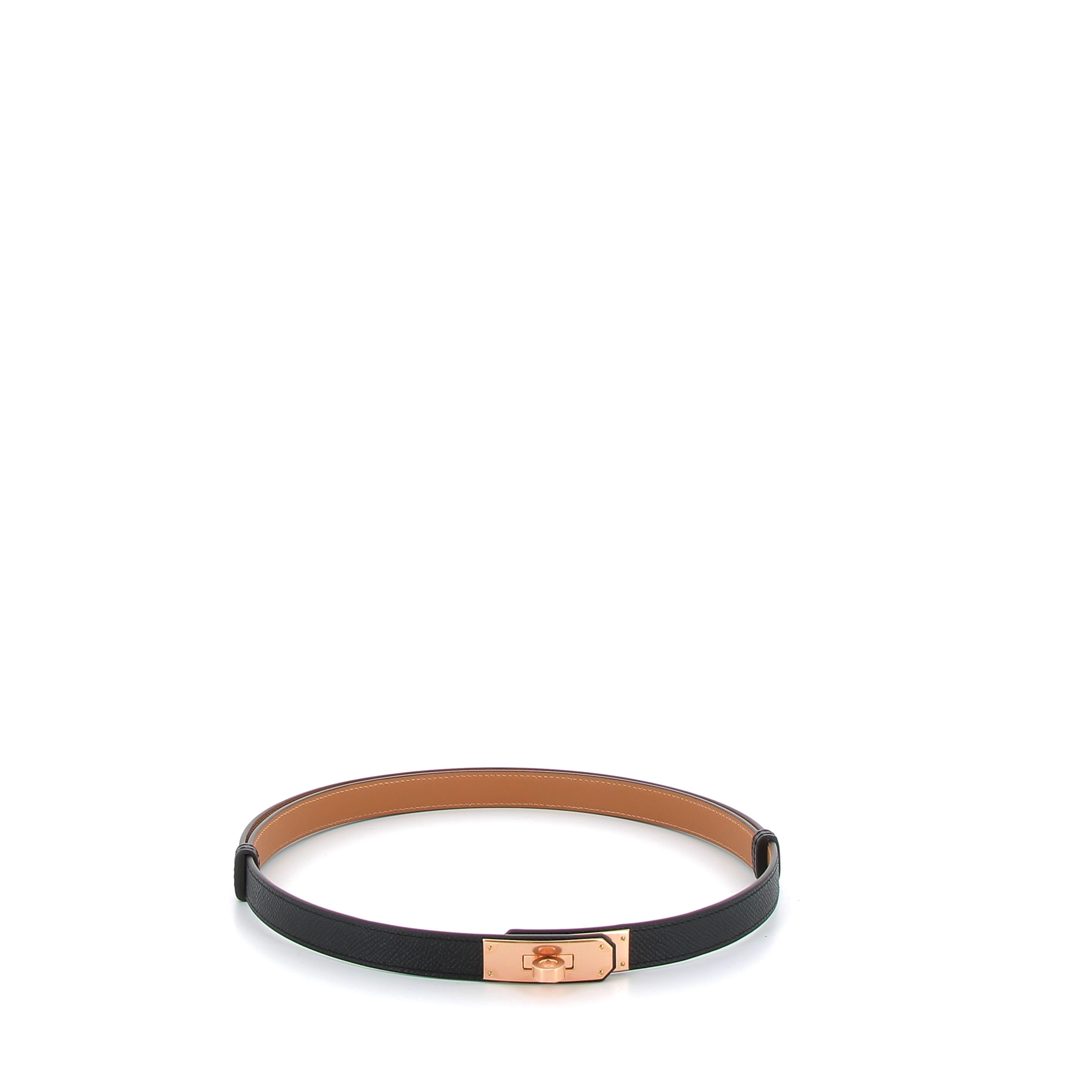 HERMES Ceinture Kelly 18 Noir Finition Or Rose