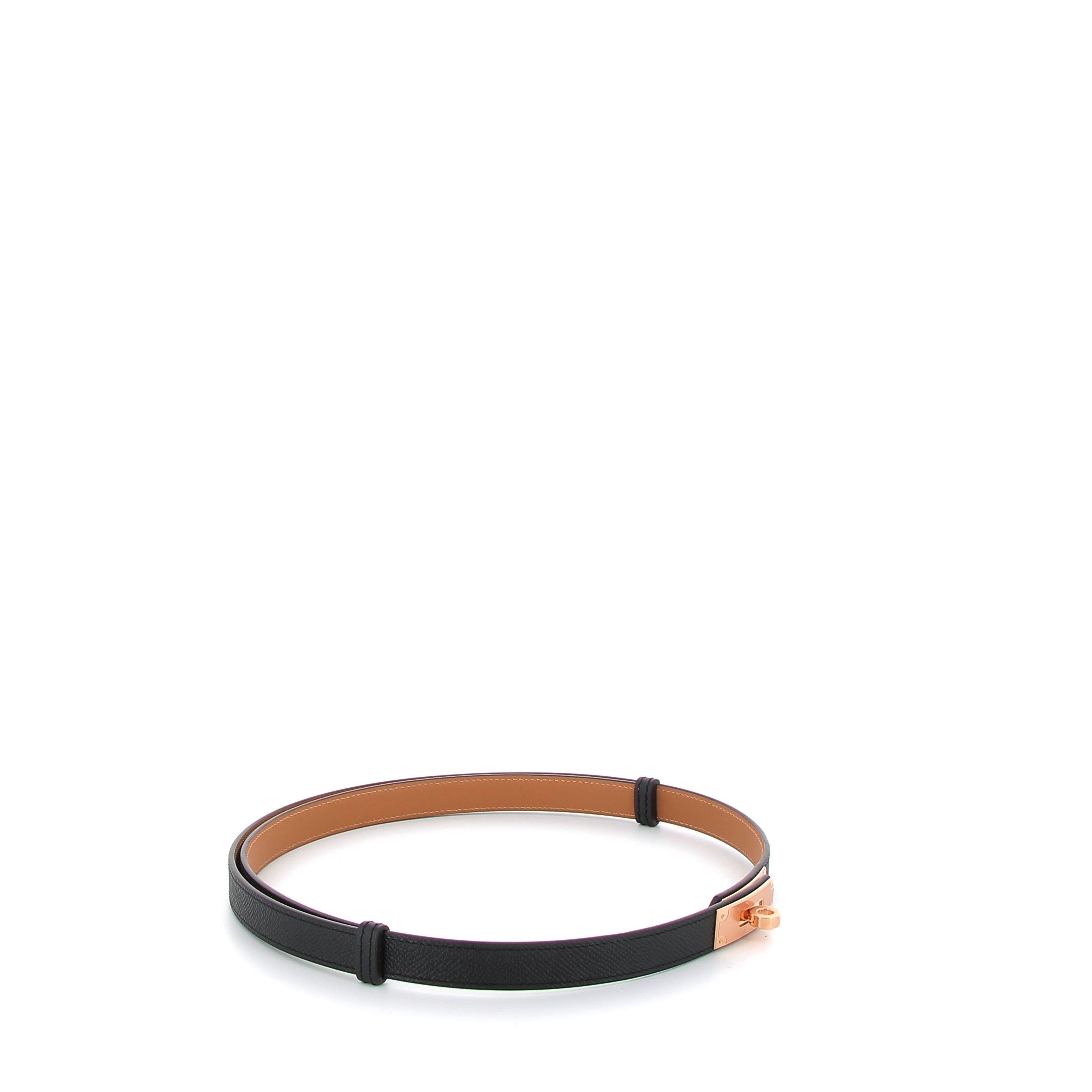 HERMES Ceinture Kelly 18 Noir Finition Or Rose