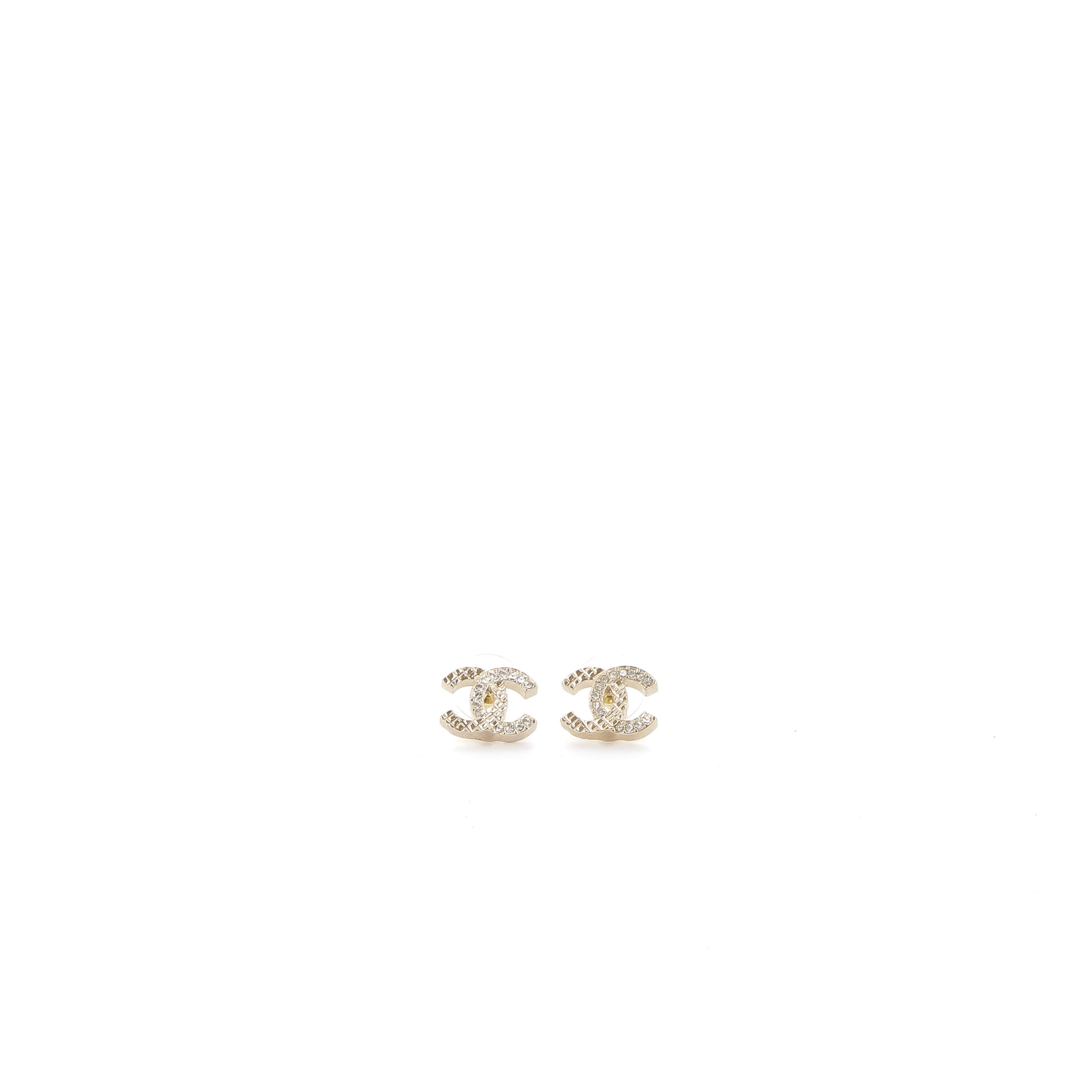 CHANEL Boucles d'Oreilles Strass Finition Doré