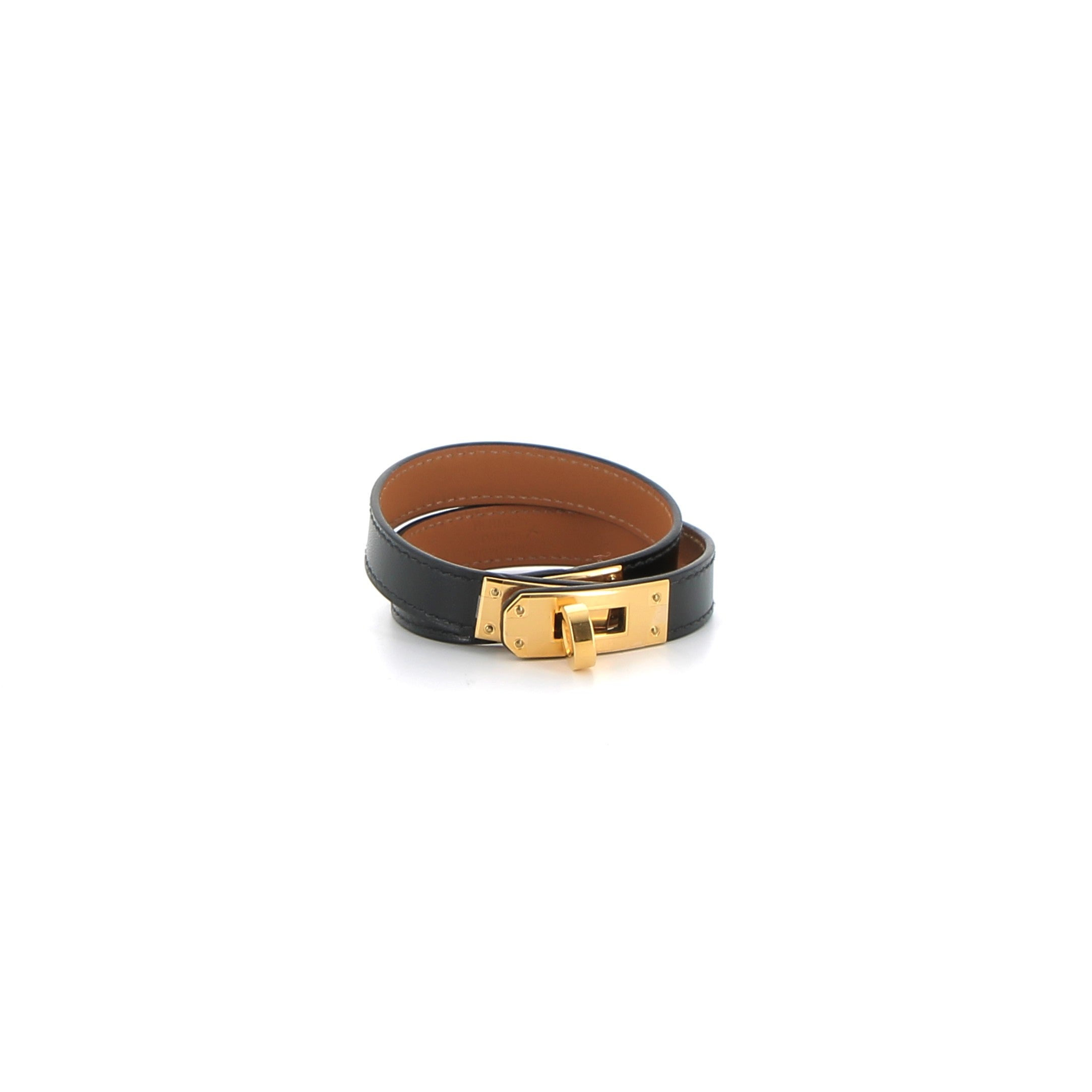 Bracelet Hermès double tour noir finition or