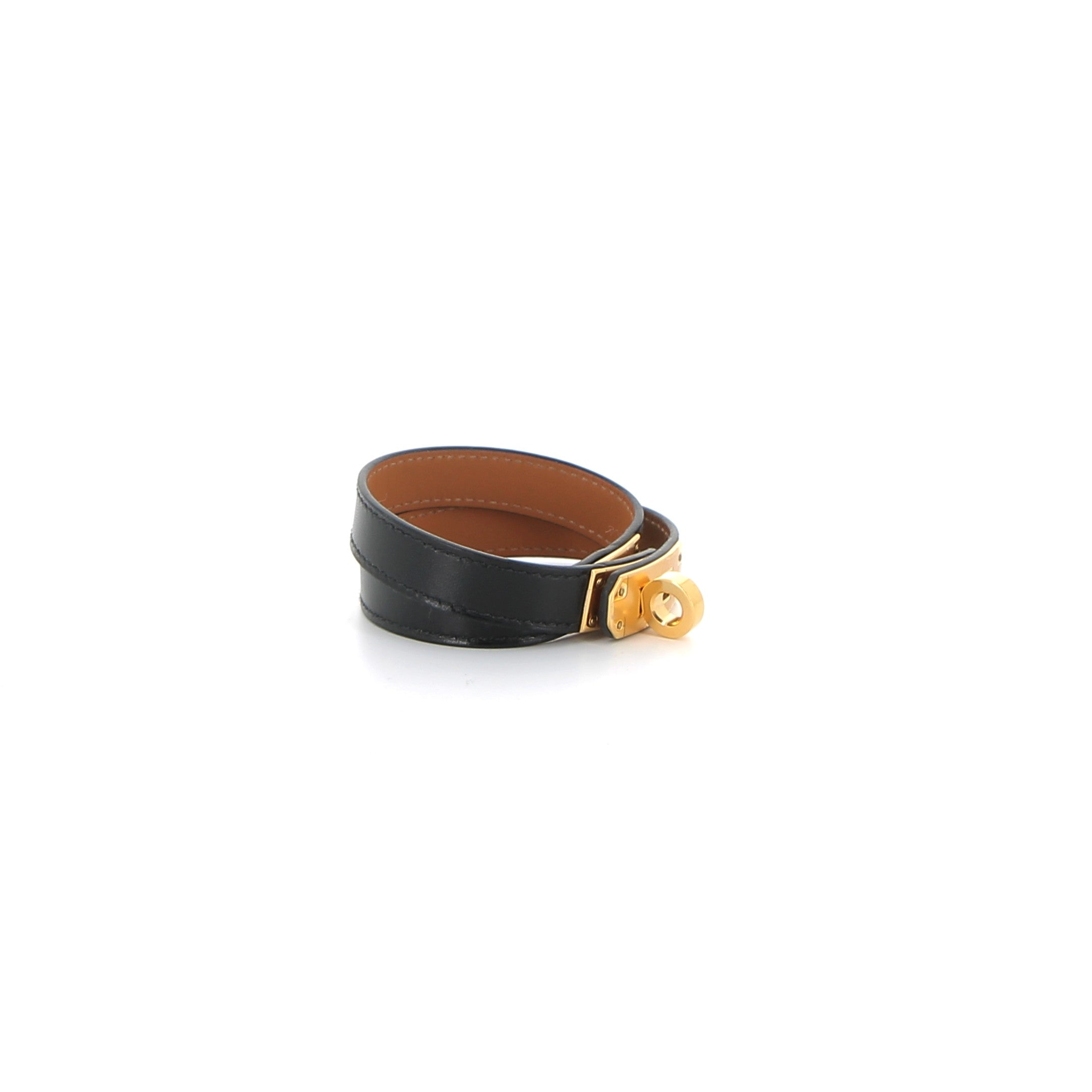 Bracelet Hermès double tour noir finition or