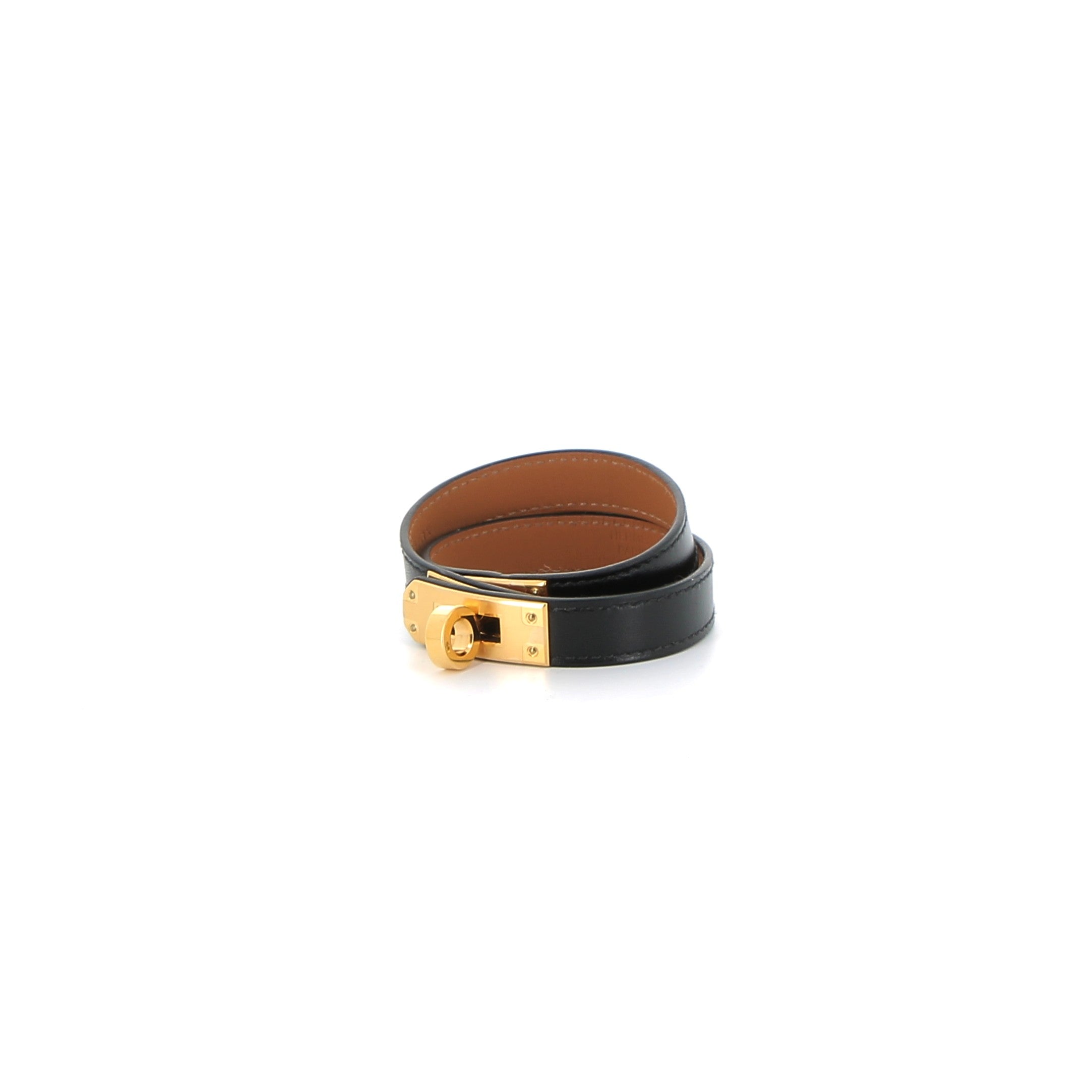 Bracelet Hermès double tour noir finition or