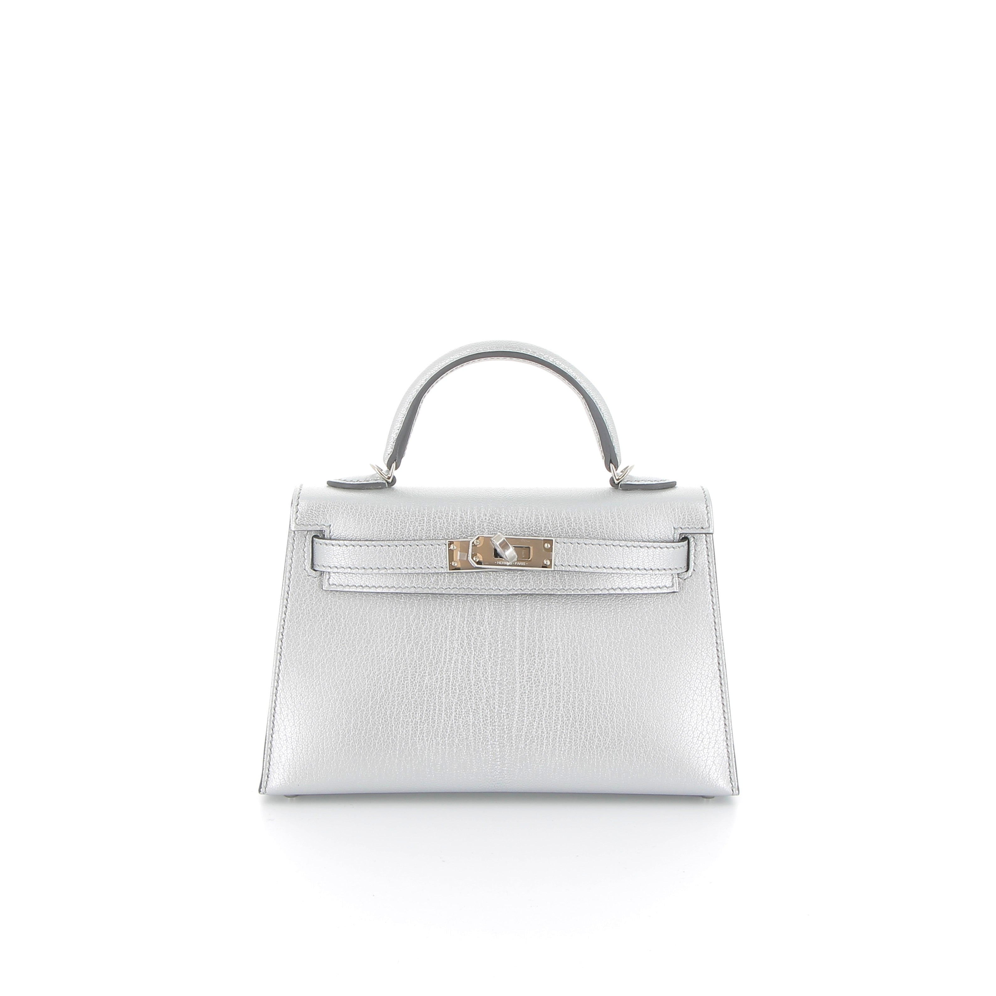 HERMÈS Kelly 20 Sellier Silver Goat Chamkilight
