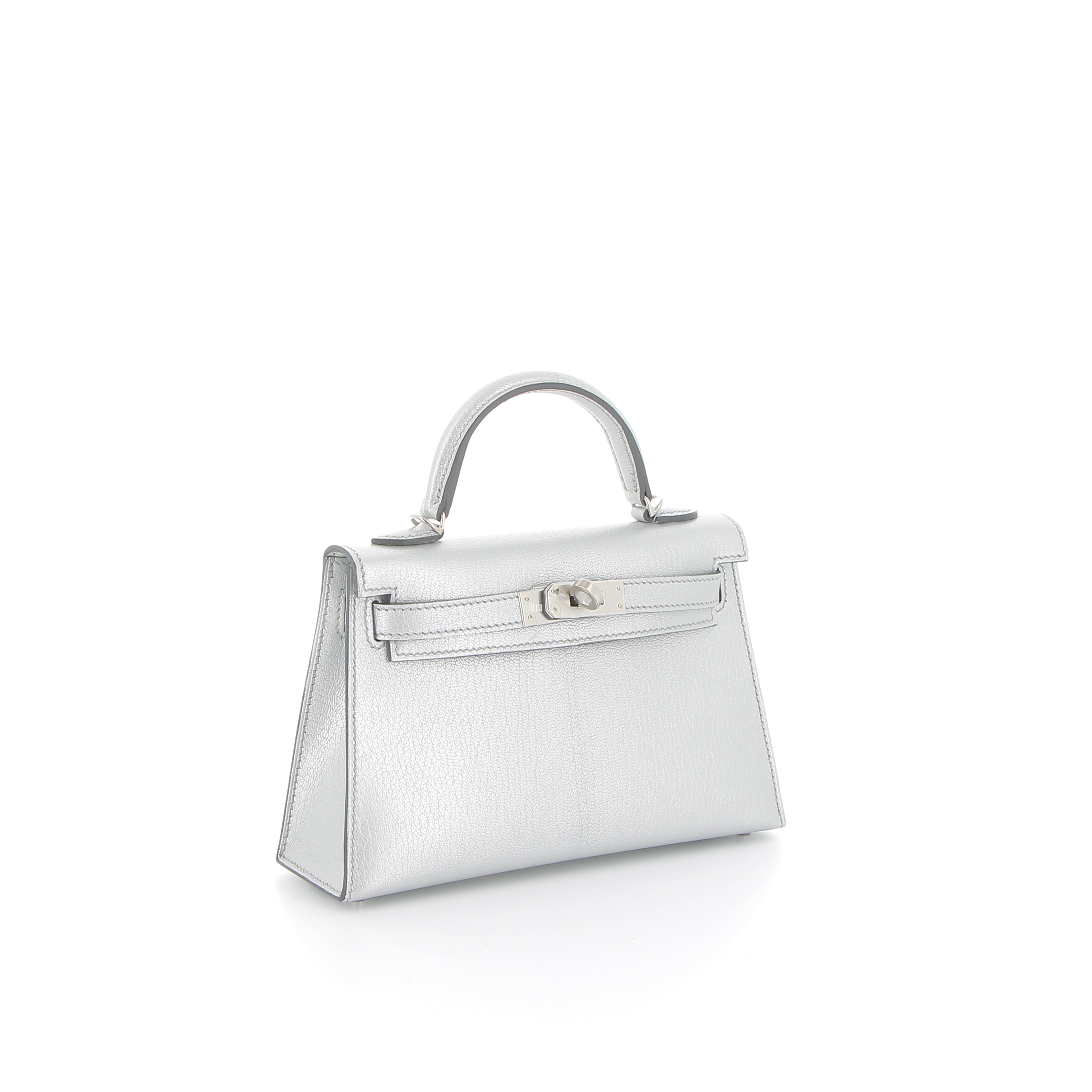 HERMÈS Kelly 20 Sellier Silver Goat Chamkilight