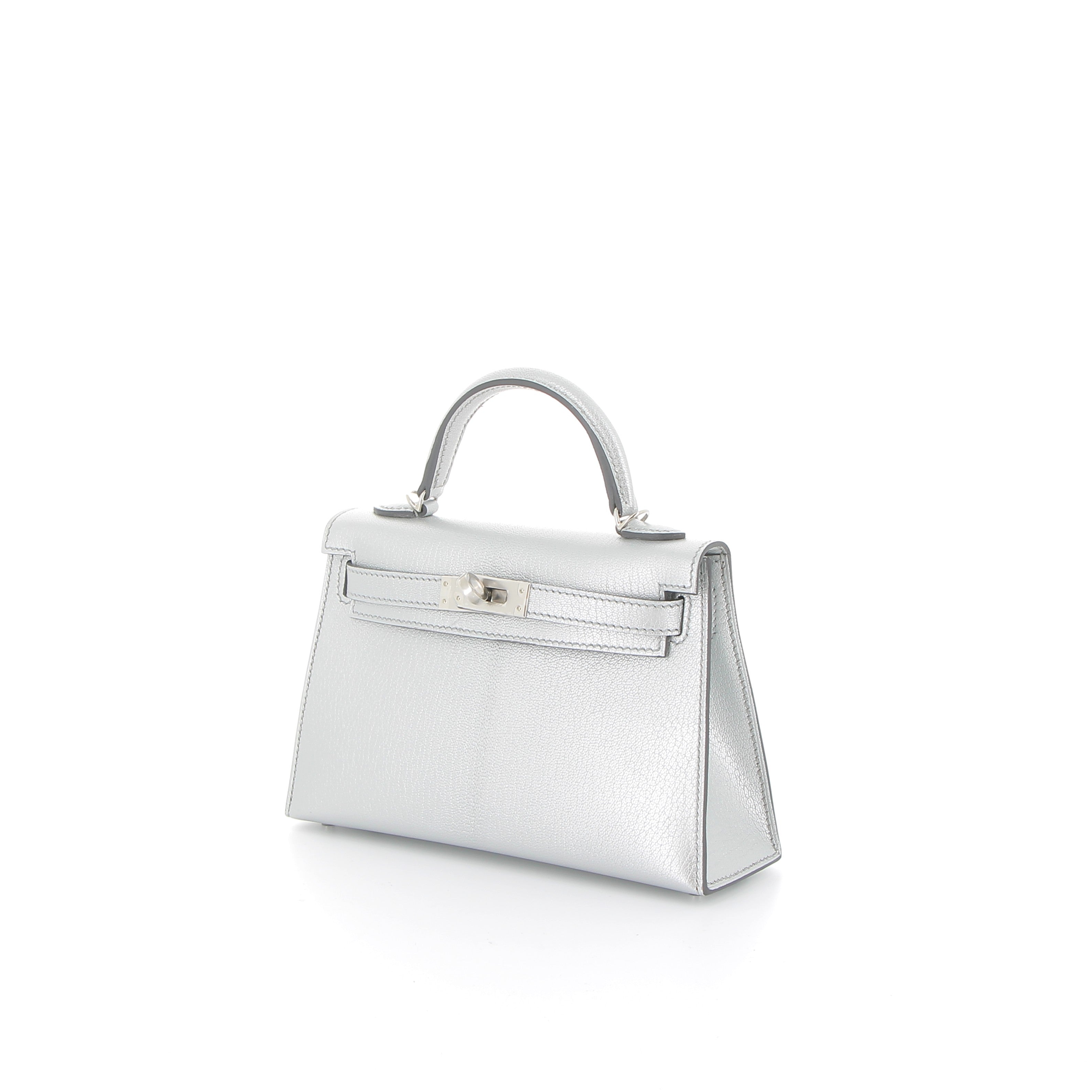 HERMÈS Kelly 20 Sellier Silver Goat Chamkilight