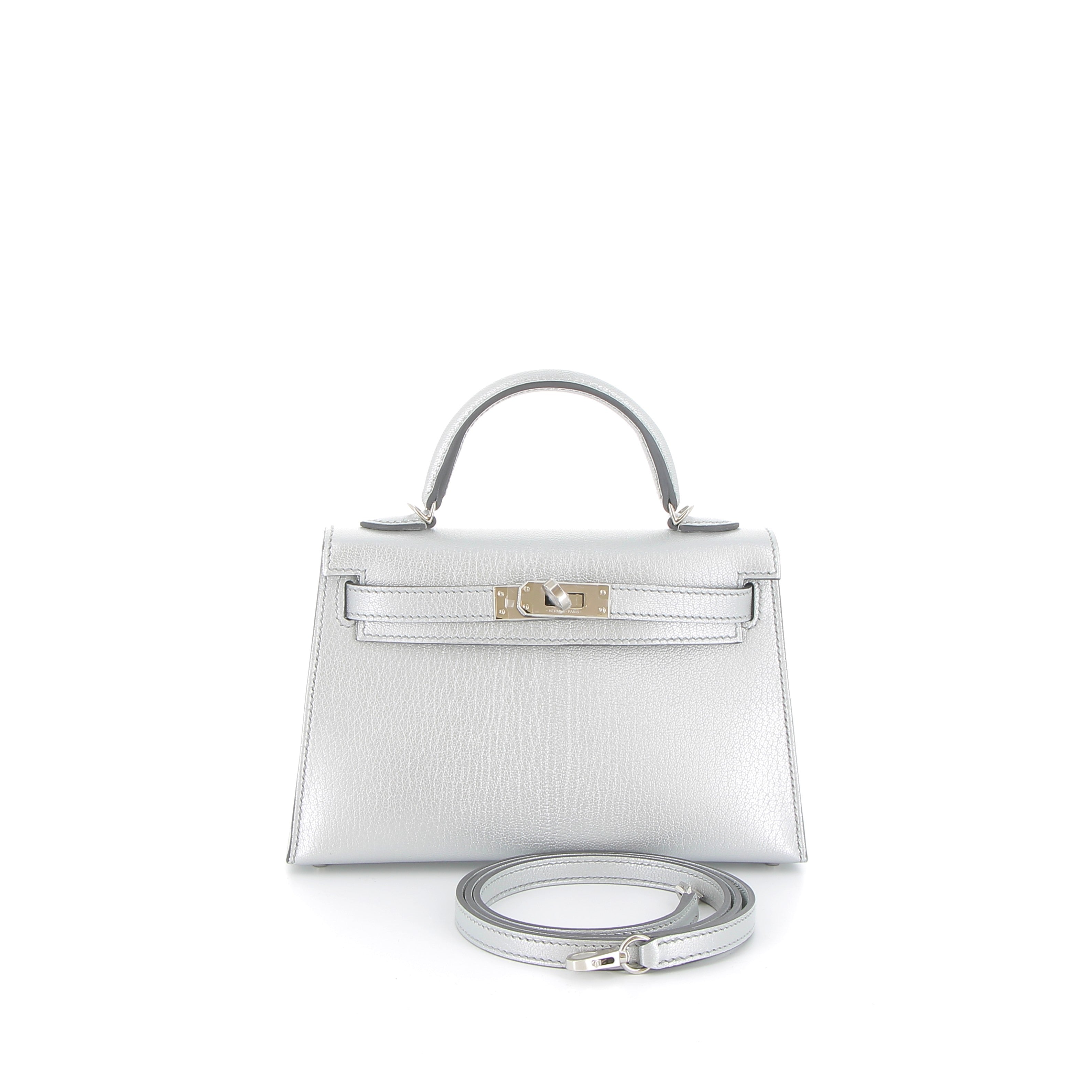 HERMÈS Kelly 20 Sellier Silver Goat Chamkilight