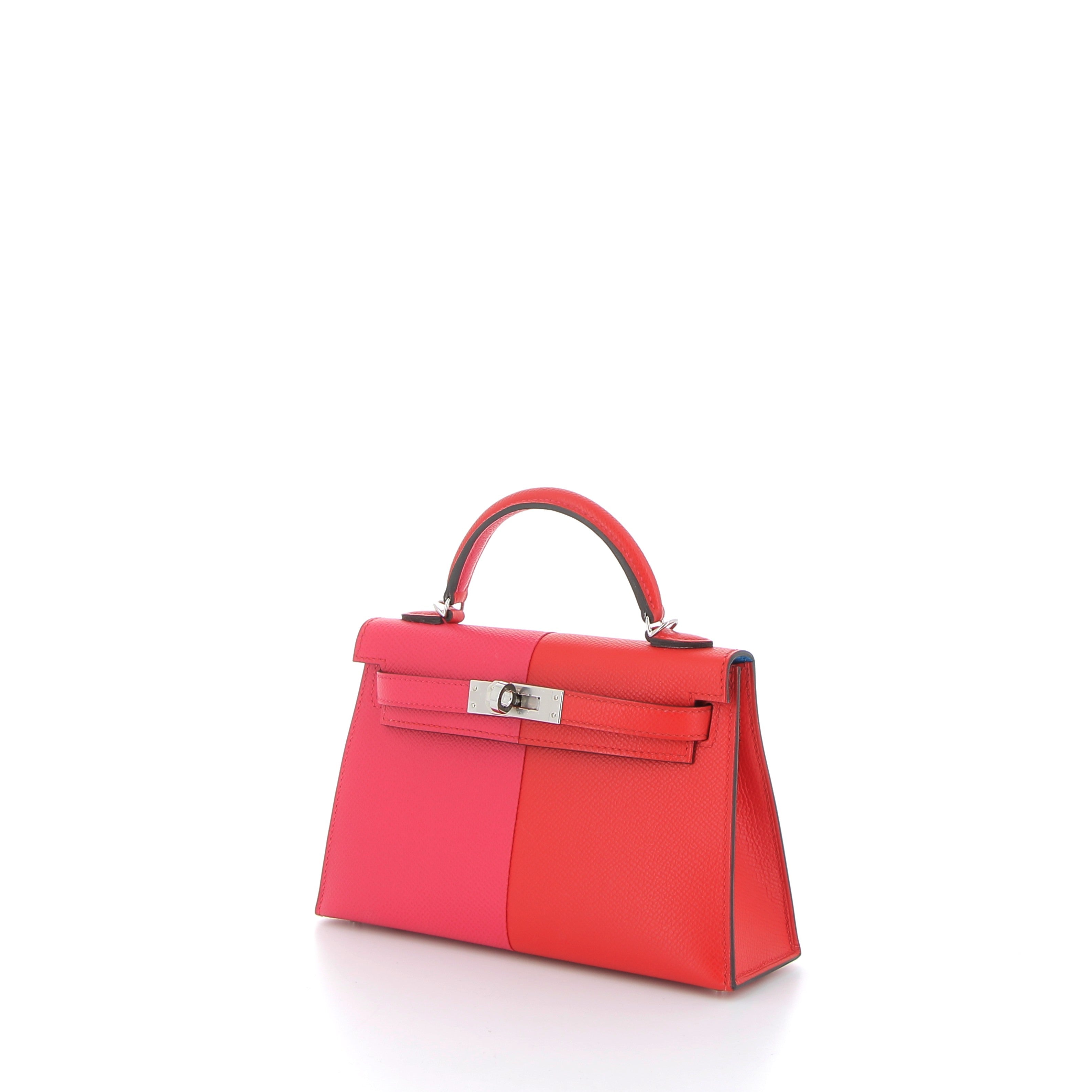 HERMÈS Kelly 20 Epsom Rose Extreme / Rouge de Coeur / Blue Zanzibar
