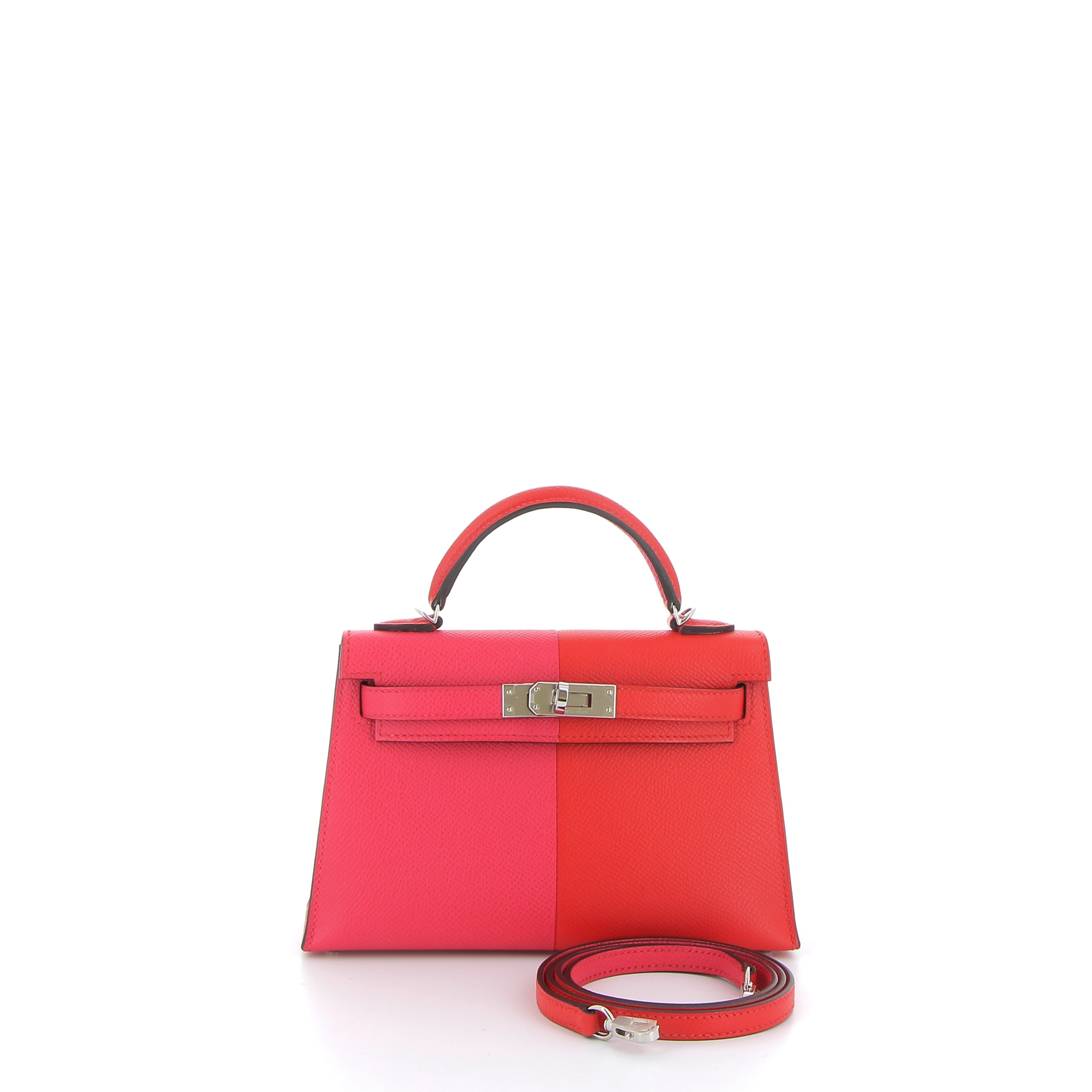 HERMÈS Kelly 20 Epsom Rose Extreme / Rouge de Coeur / Blue Zanzibar