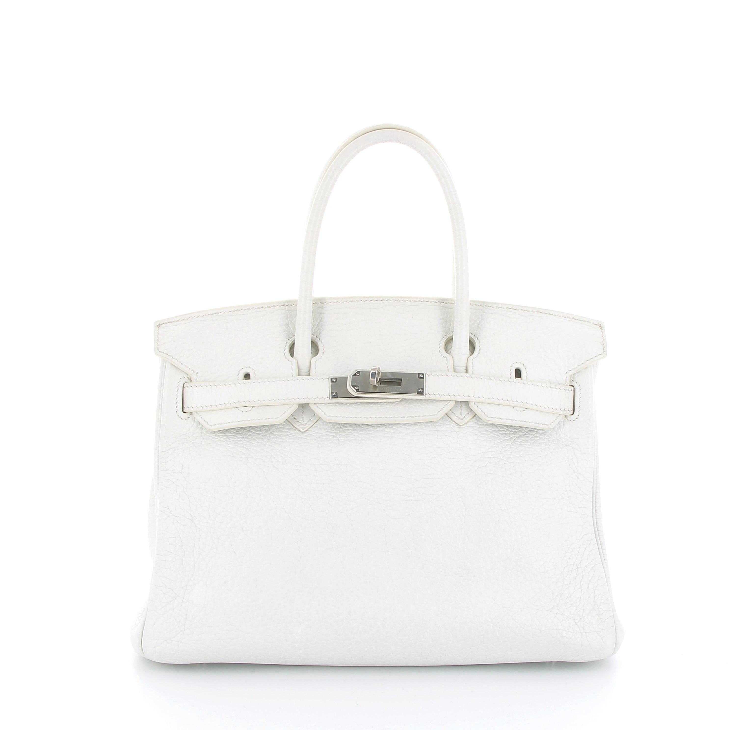 HERMÈS Birkin 30 White Taurillon Clemence Palladium finish