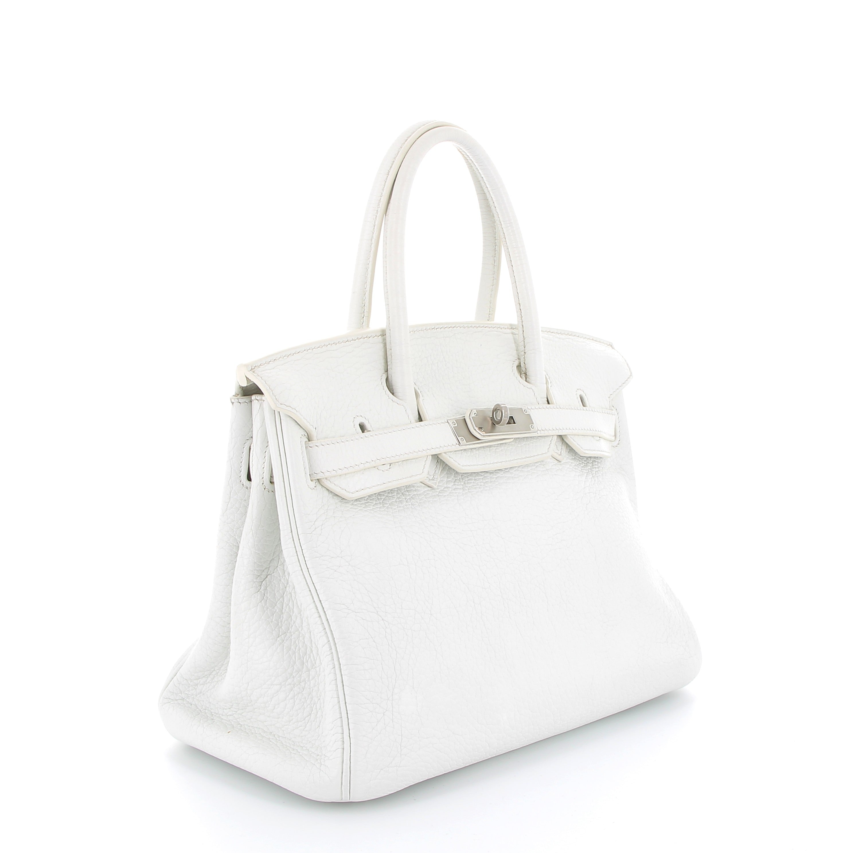 HERMÈS Birkin 30 White Taurillon Clemence Palladium finish