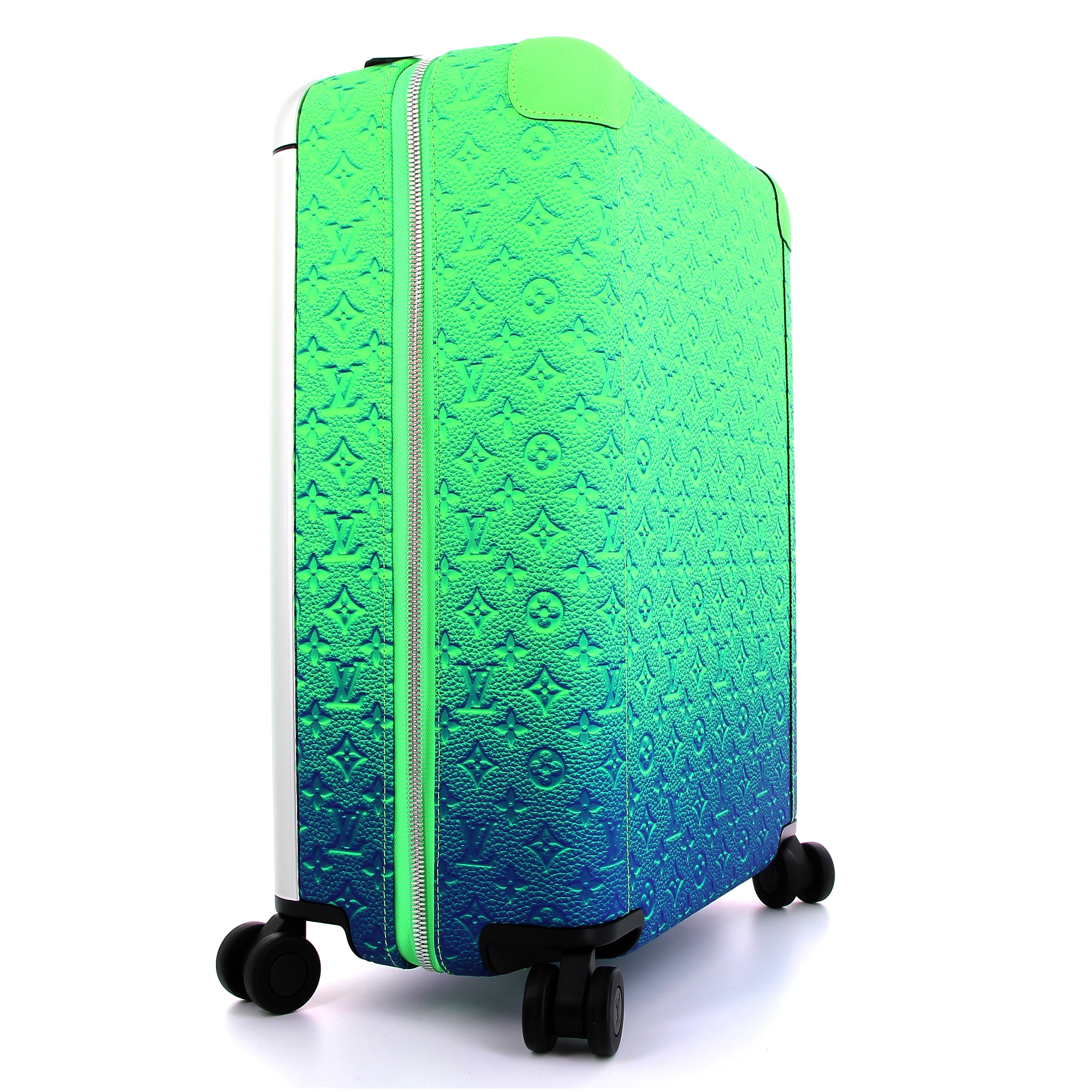 LOUIS VUITTON x VIRGIL ABLOH Valise Horizon 55 Bleu/Vert Monogram Taurillon Illusion Finition Argenté