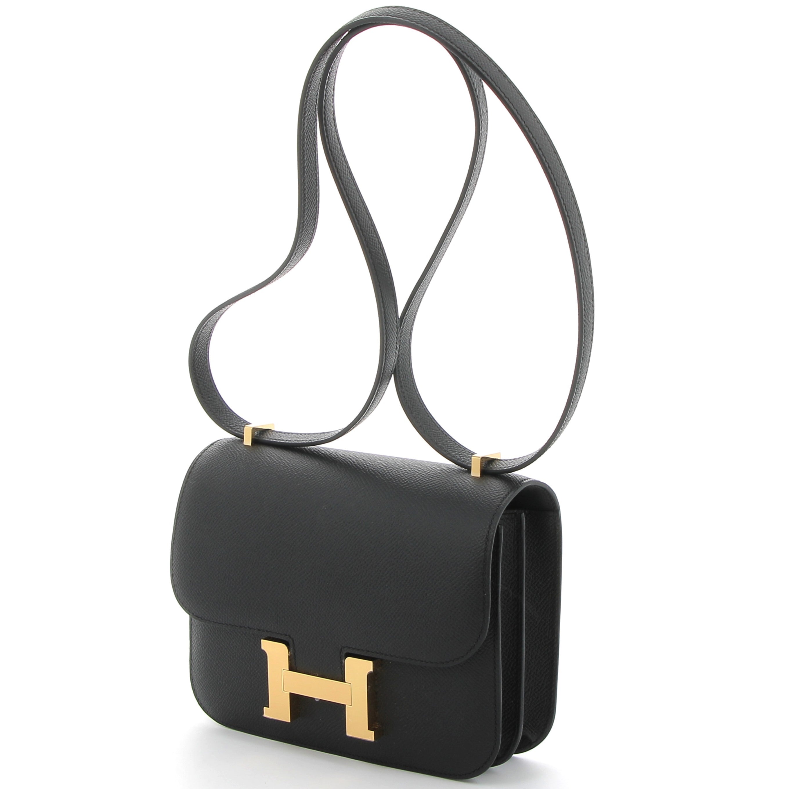 HERMES Constance 18 Noir Cuir Epsom Finition Or Brossé