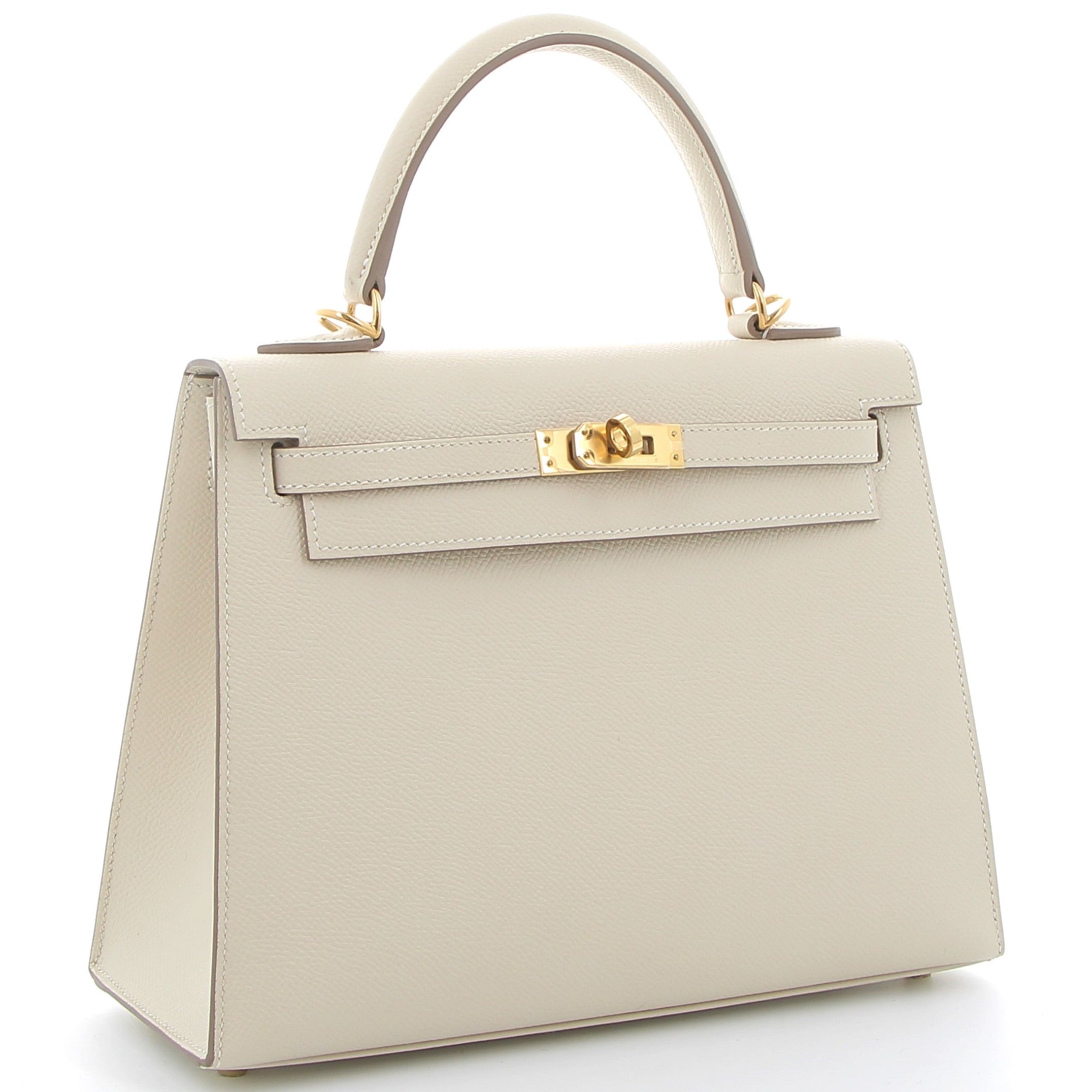 HERMES Kelly 25 Craie Cuir Epsom Finition Or Jaune