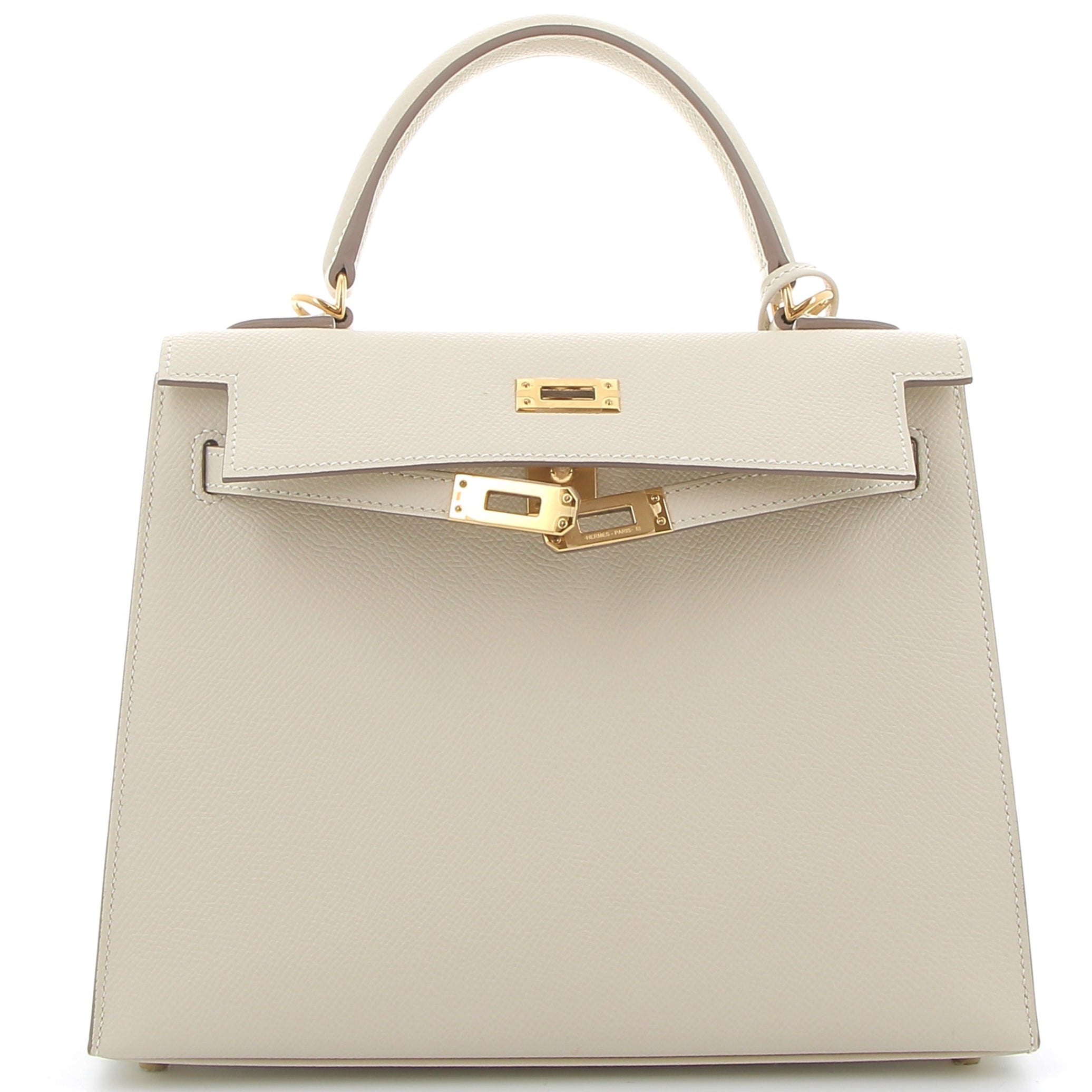 HERMES Kelly 25 Craie Cuir Epsom Finition Or Jaune