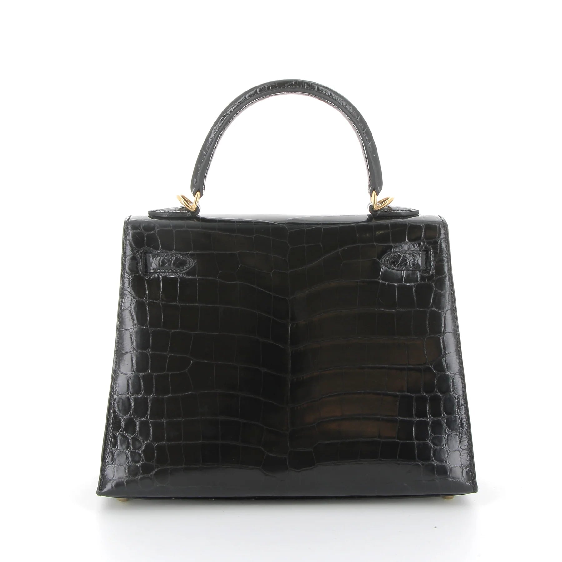 HERMES Kelly 25 Noir Crocodile Niloticus Lisse Finition Or