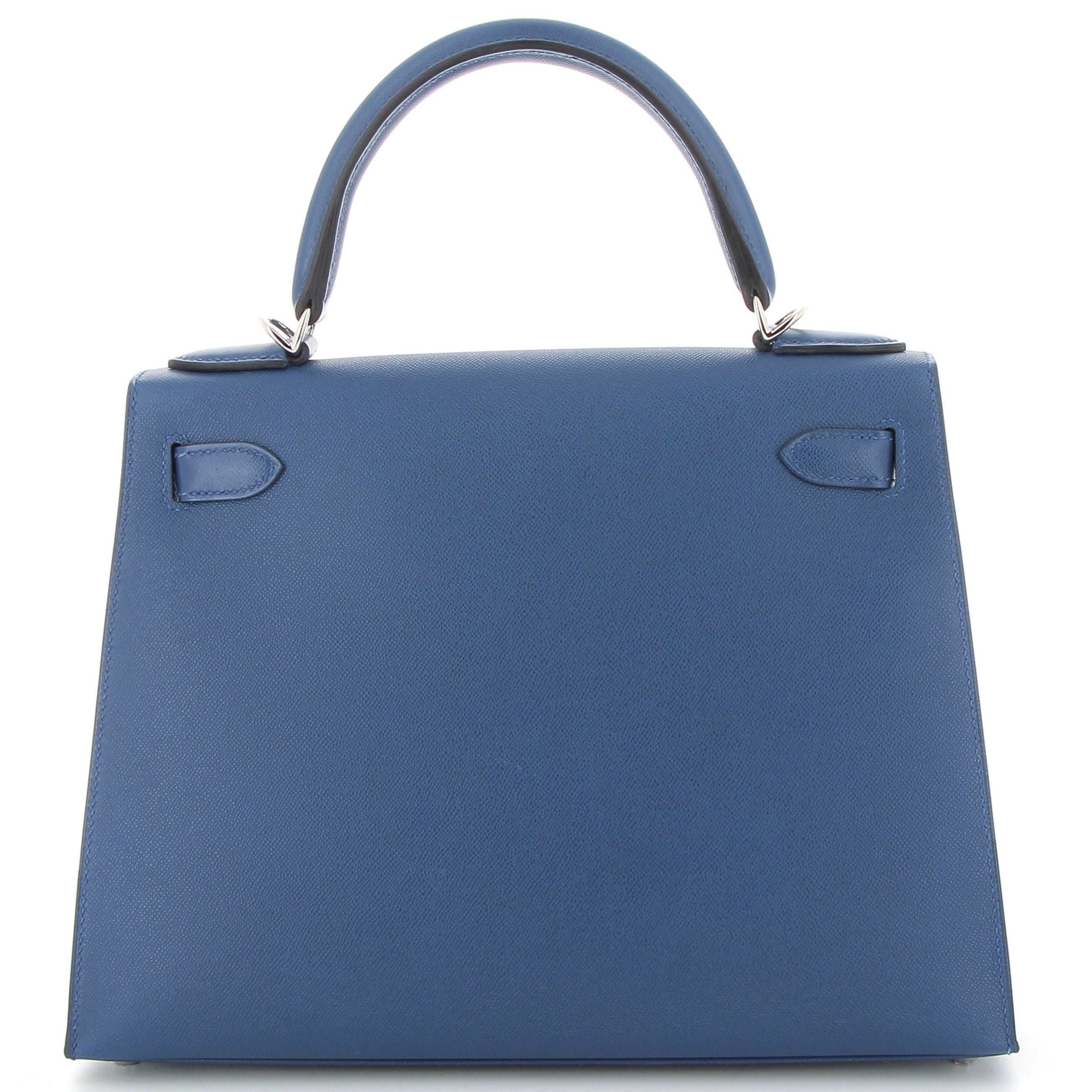 HERMES Kelly 28 Bleu Tie Cuir Veau Madame Finition Palladié