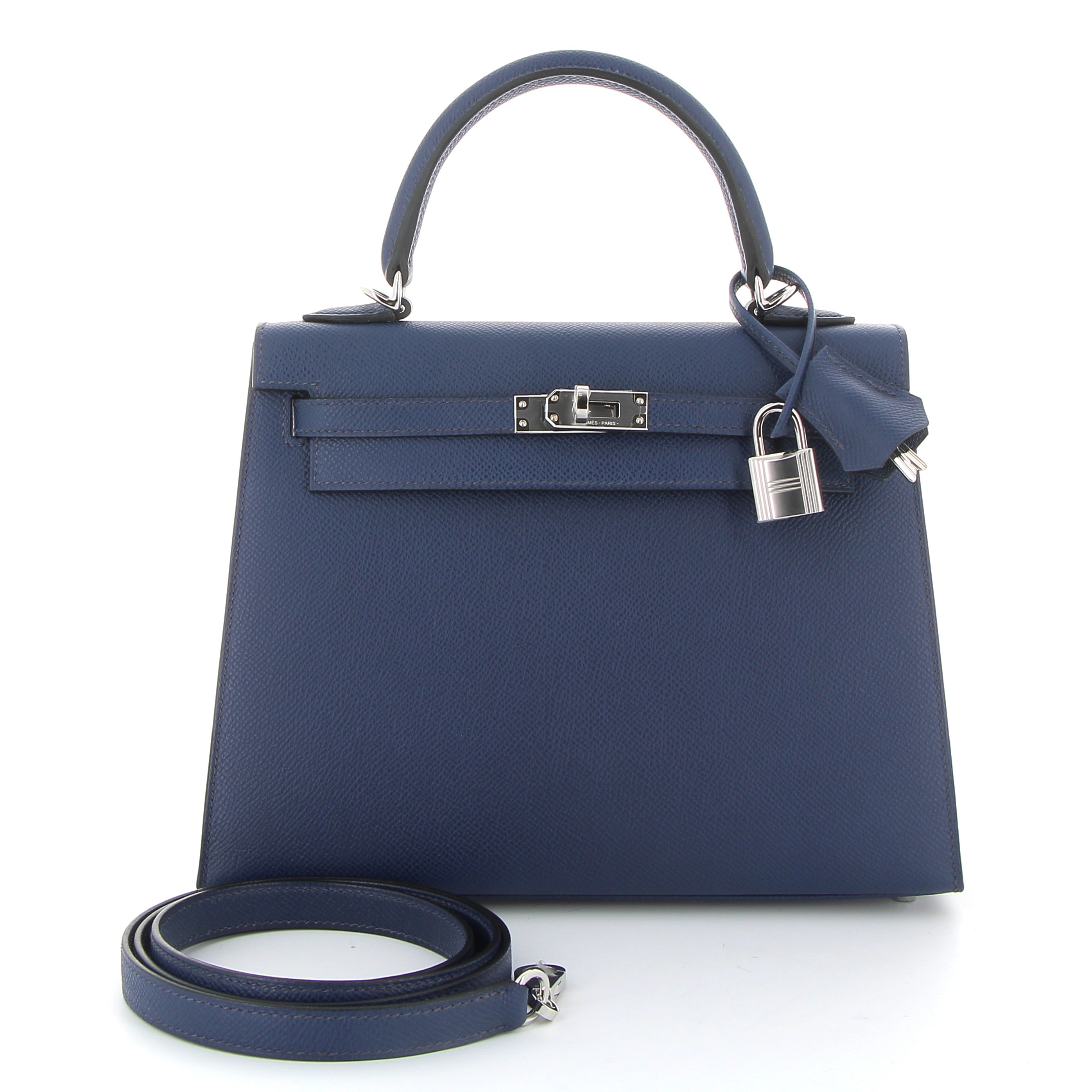 HERMÈS Kelly 25 Bleu Saphire Cuir Epsom Finition Palladié