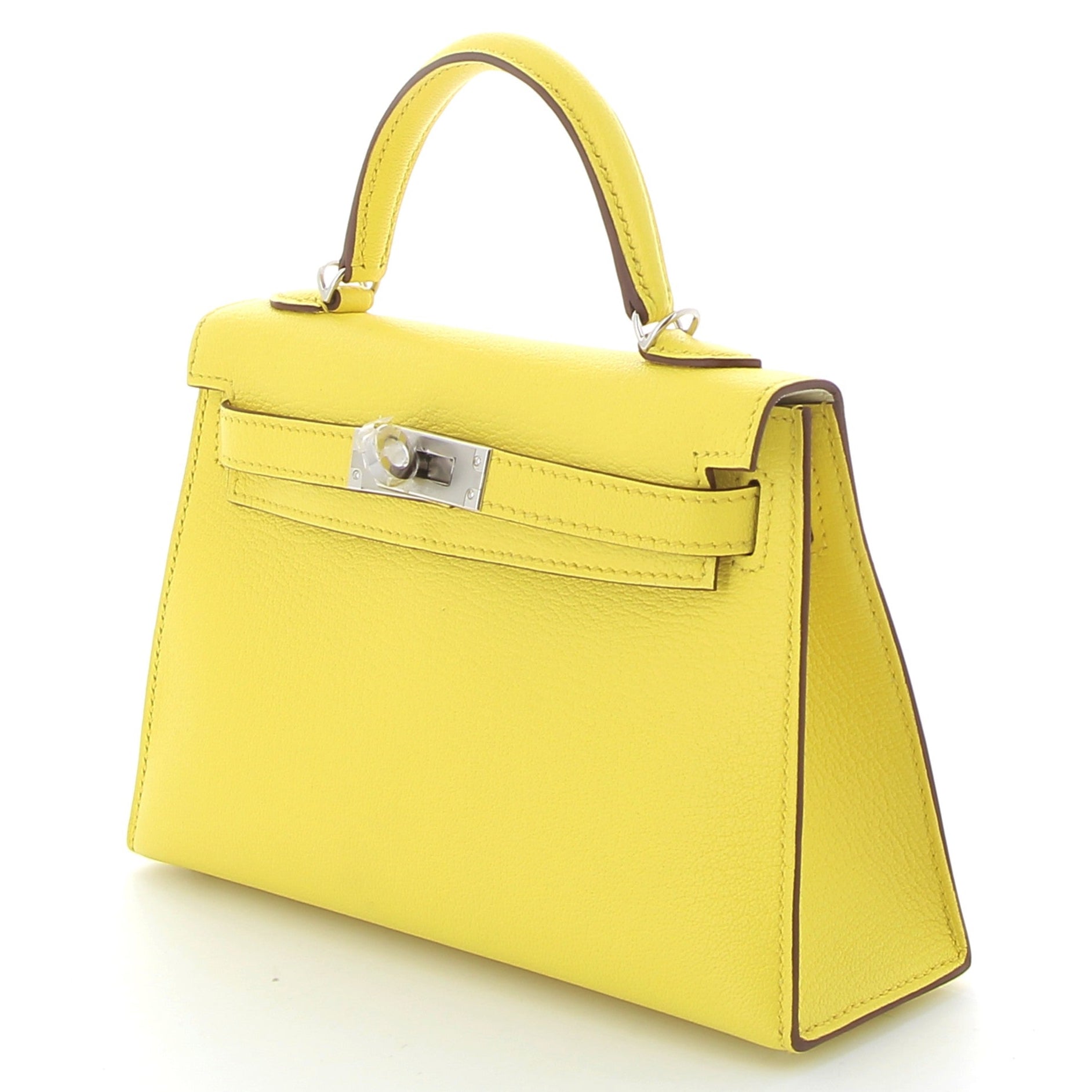 HERMES Kelly 20 Jaune Citron/Mushroom Cuir Chèvre Finition Palladié