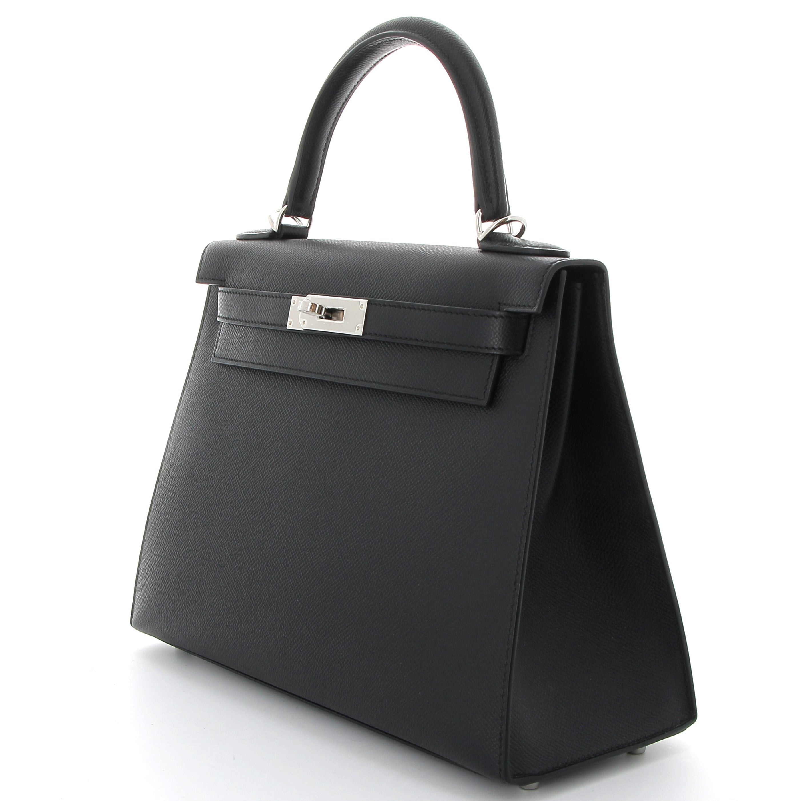HERMES Kelly 28 Noir Cuir Epsom Finition Palladié