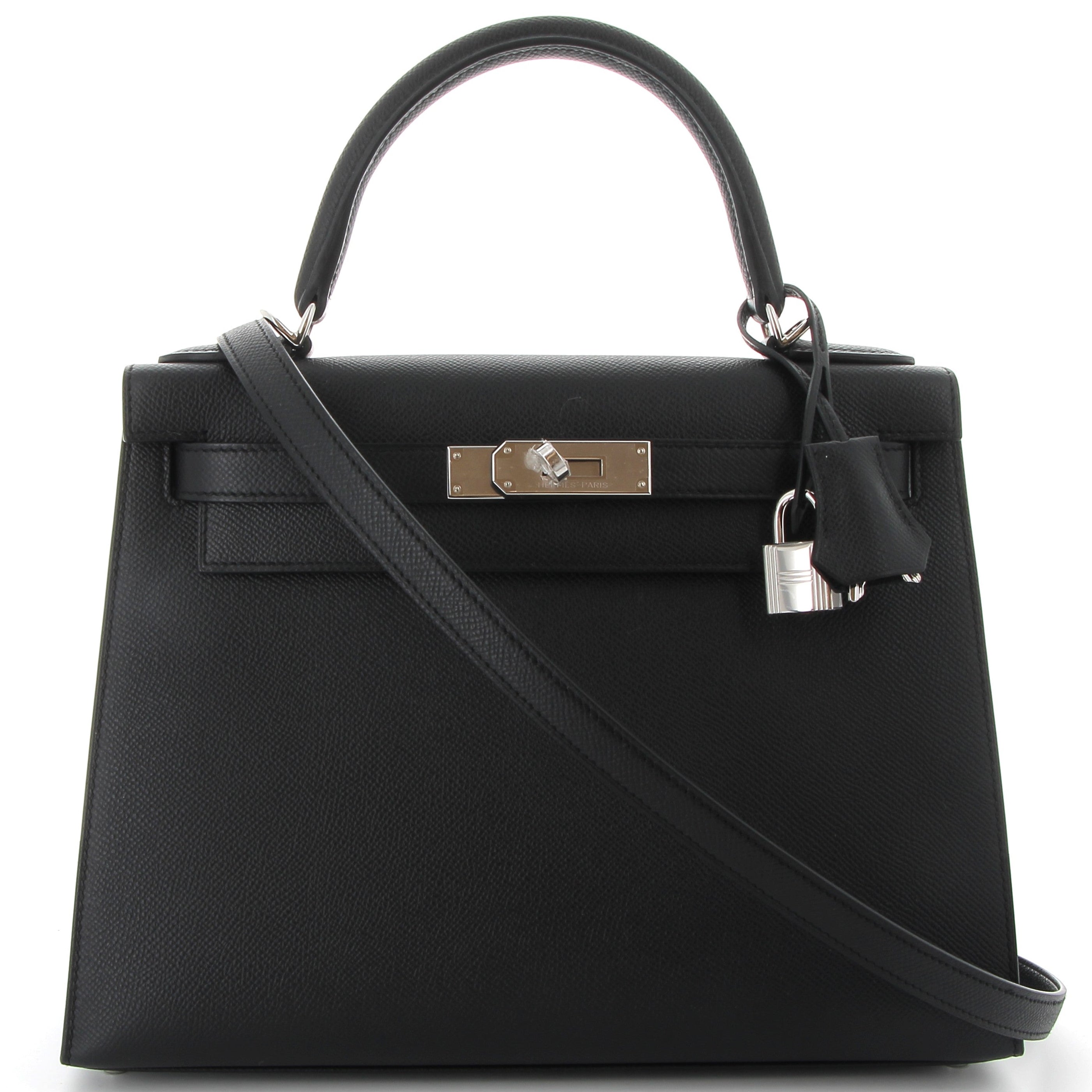 HERMES Kelly 28 Noir Cuir Epsom Finition Palladié