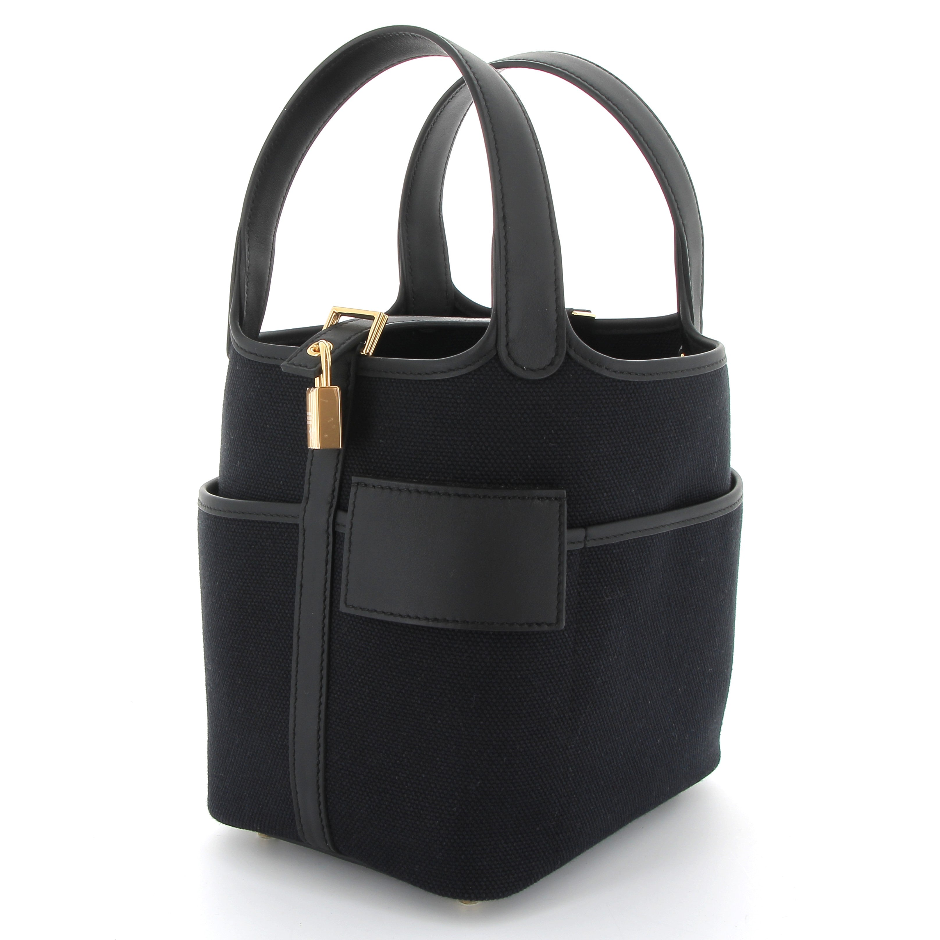 HERMES Picotin 18 Cargo Noir Toile Finition Or Jaune