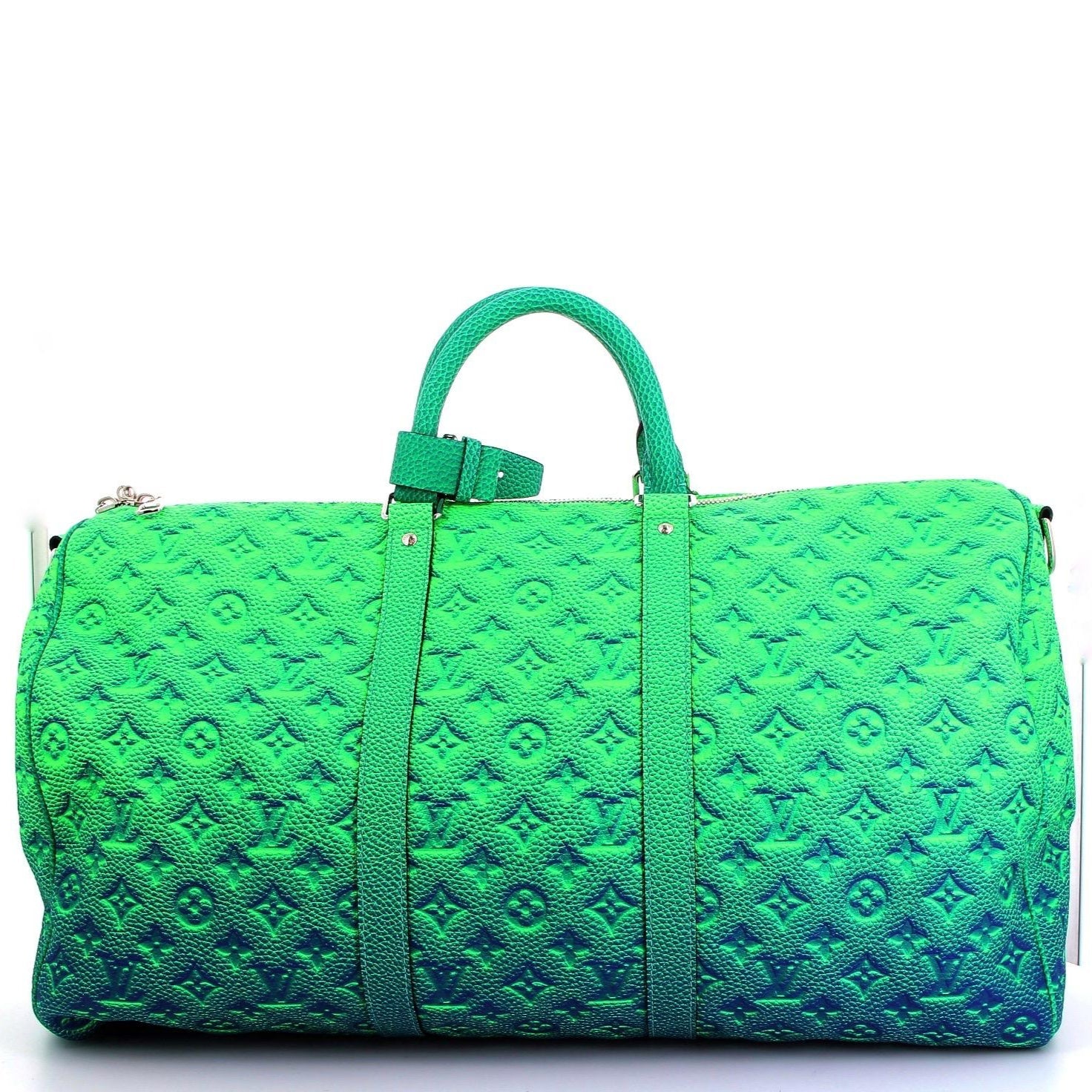 LOUIS VUITTON x VIRGIL ABLOH Keepall 50 Bleu/Vert Monogram Taurillon Illusion Finition Argenté
