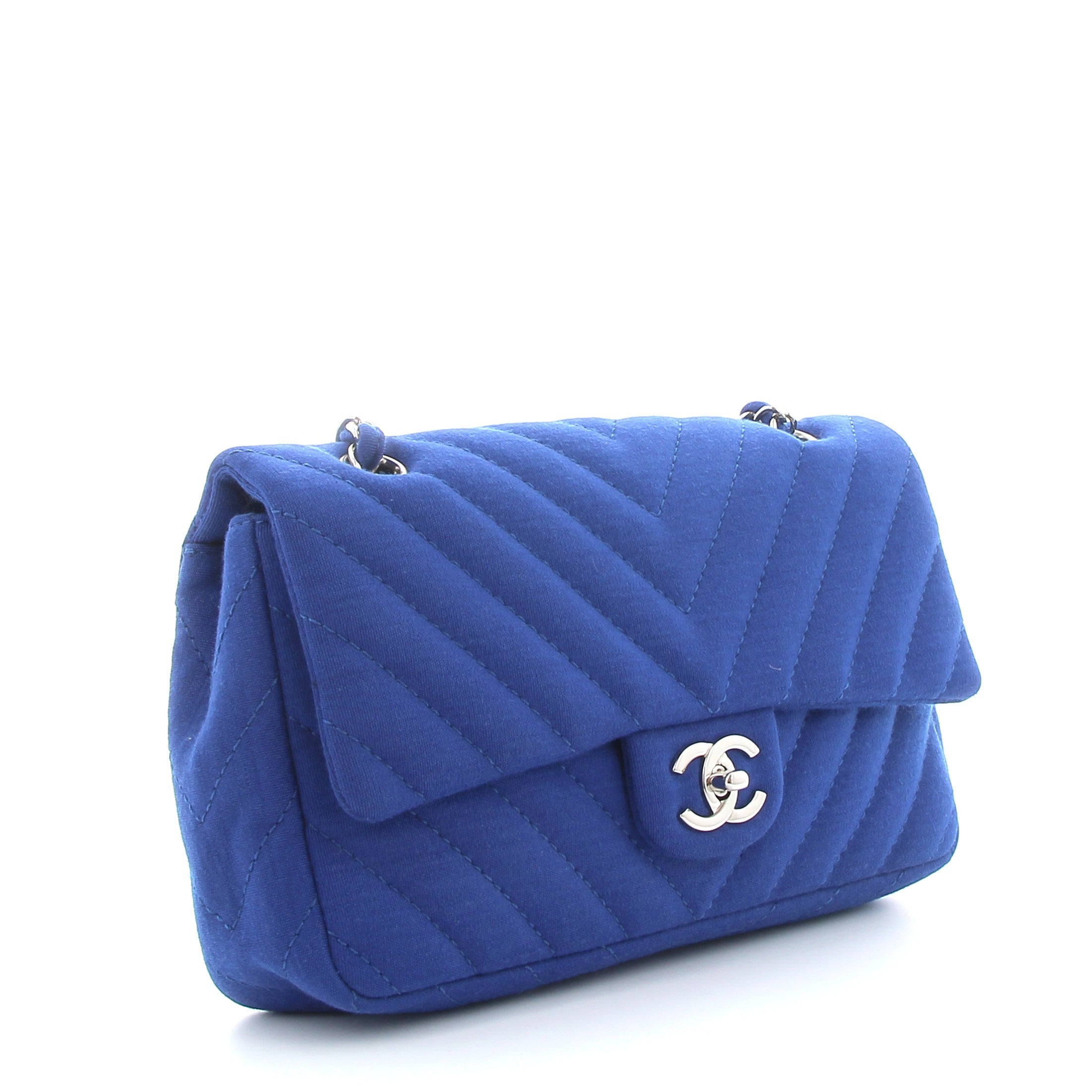 CHANEL Sac Timeless Bleu Jersey Finition Argenté