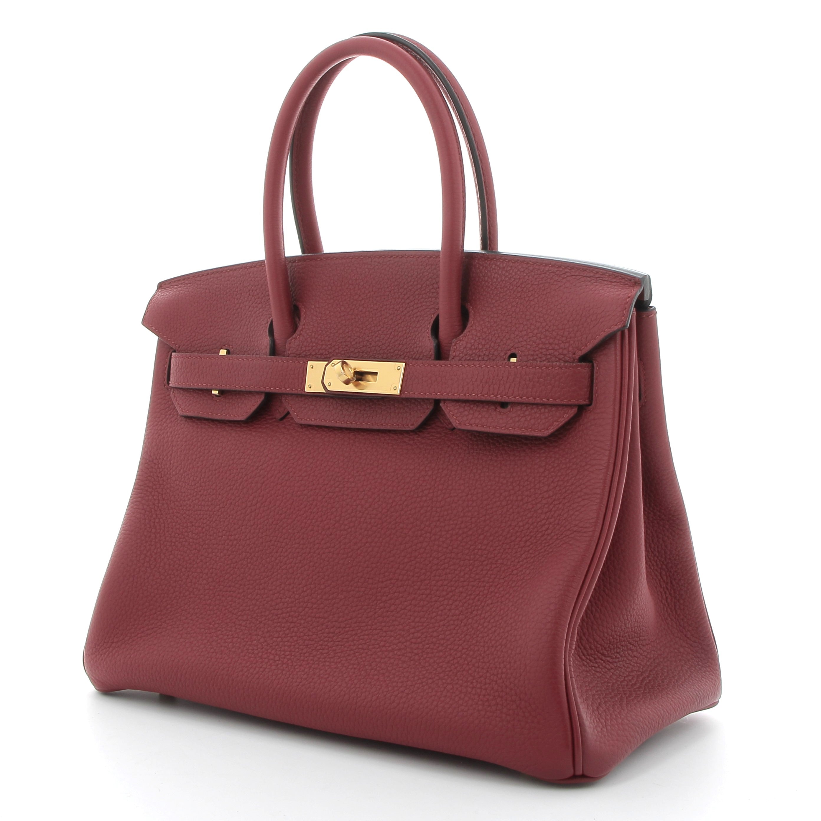 HERMES Birkin 30 Rouge Grenat Cuir Togo Finition Or Jaune