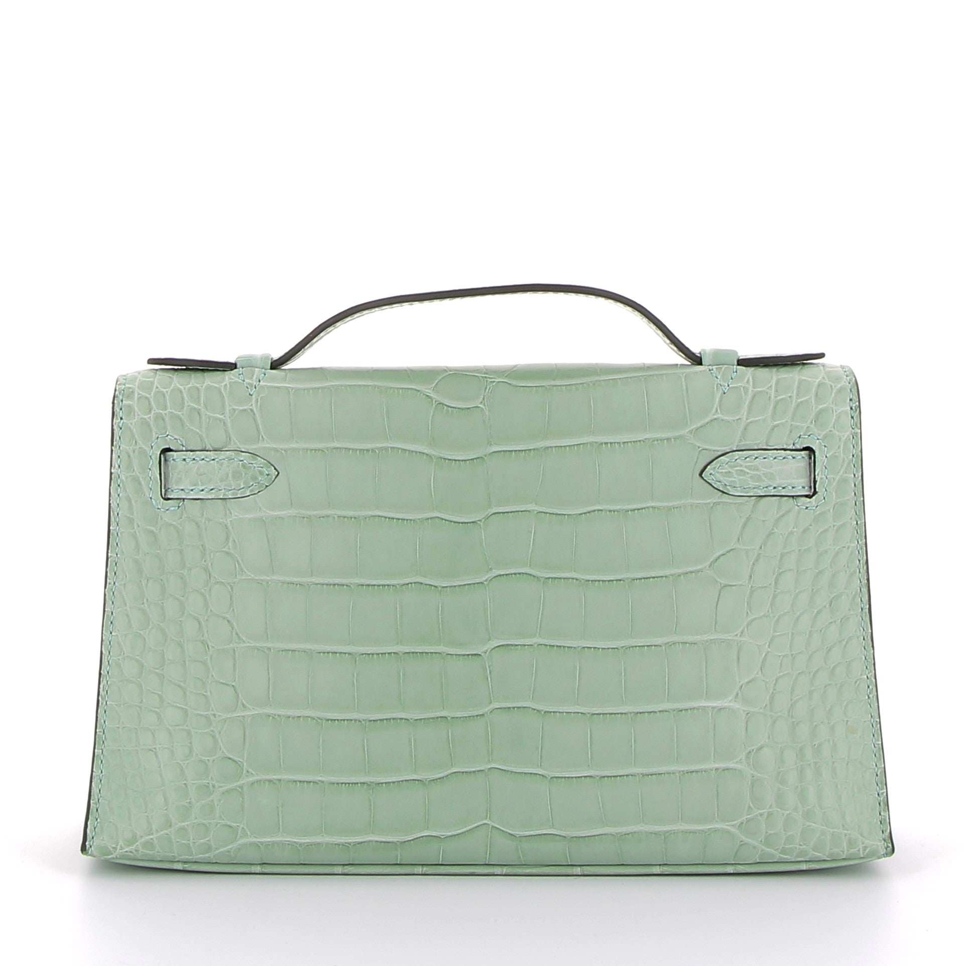 HERMES Kelly Pochette Vert d'Eau Crocodile Finition Or Jaune