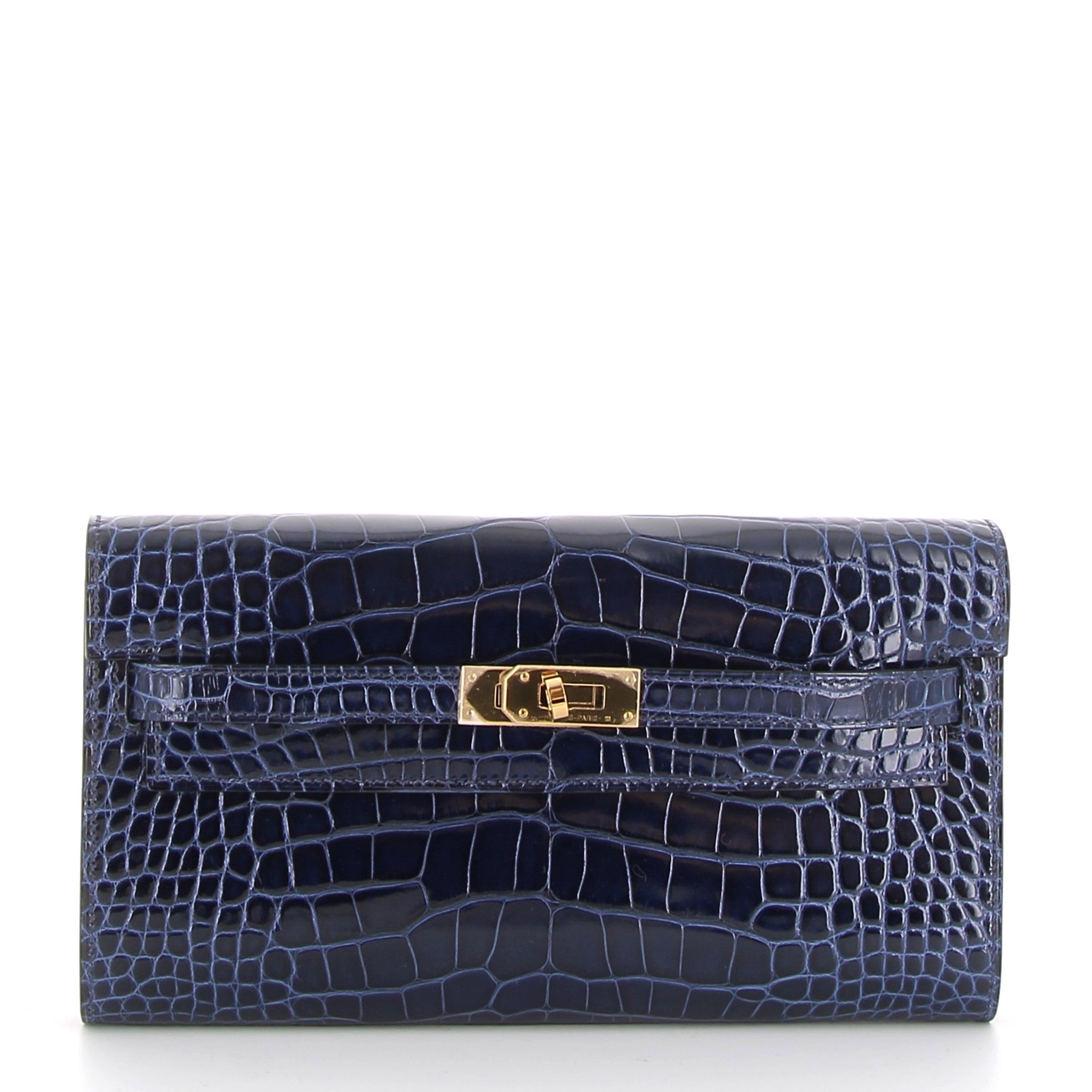 HERMES Kelly To Go Bleu Saphire Crocodile Niloticus Finition Or Jaune
