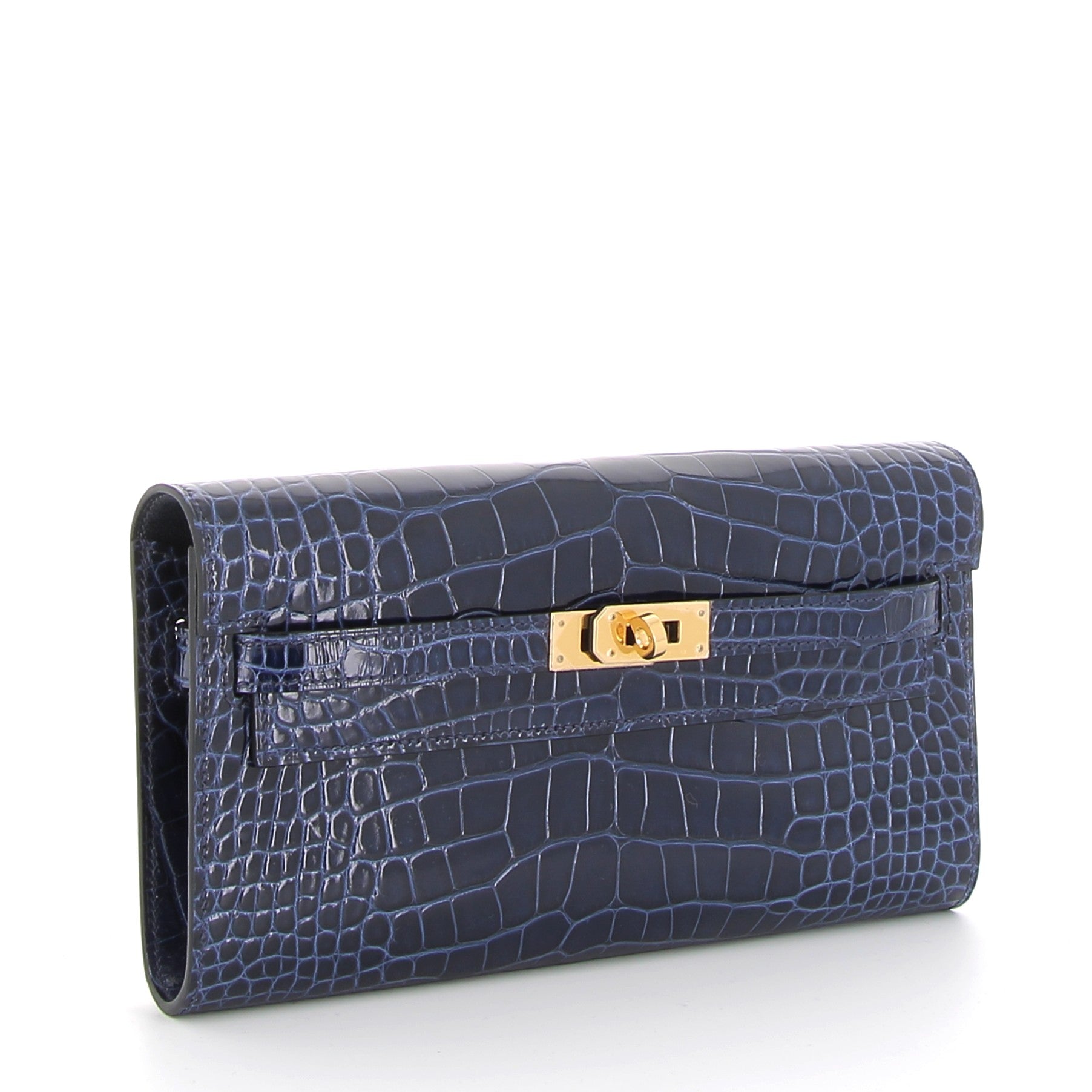 HERMES Kelly To Go Bleu Saphire Crocodile Niloticus Finition Or Jaune