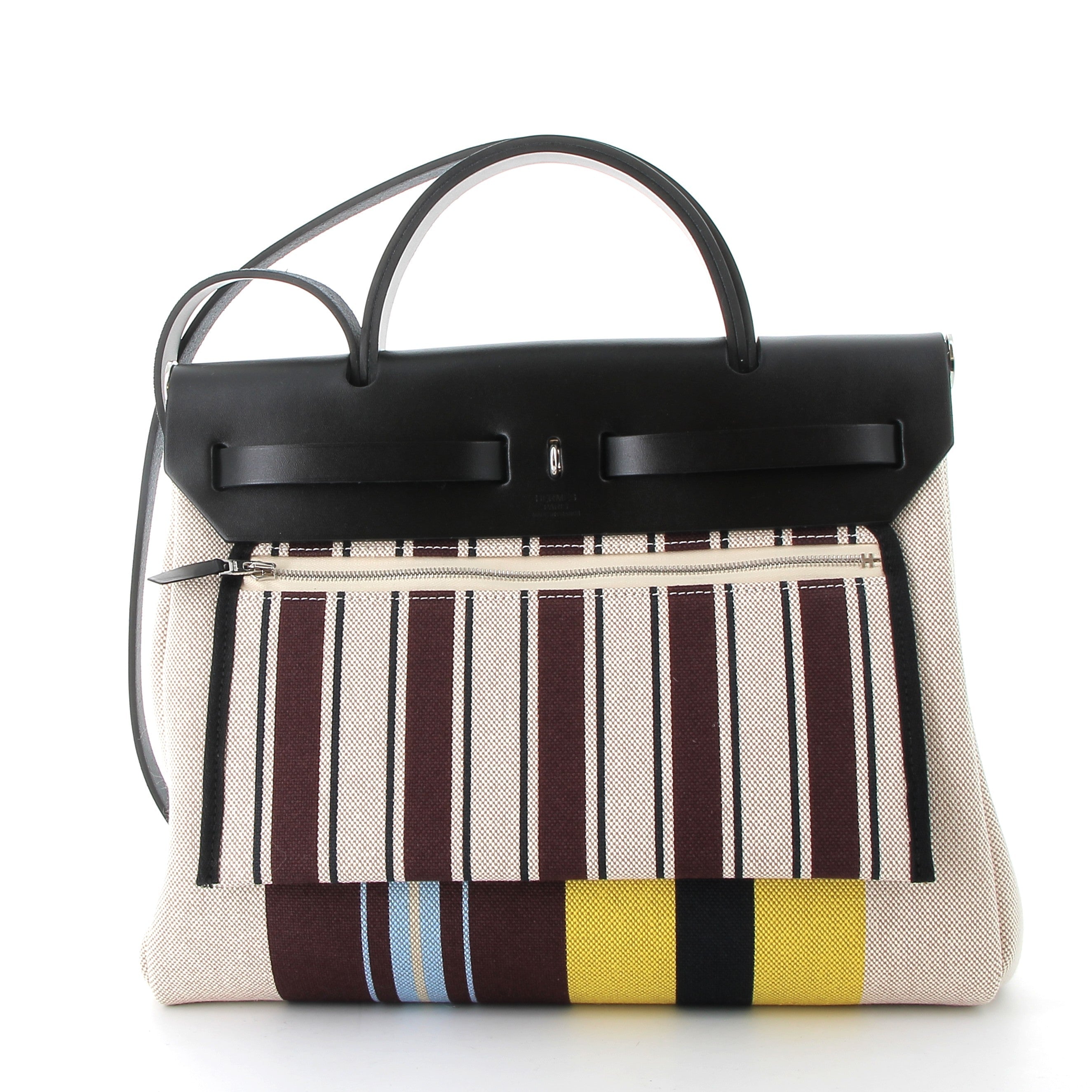 HERMES Herbag Multicolore Ecru/Beige/Jaune/Bordeaux Toile/Cuir Swift Finition Palladié