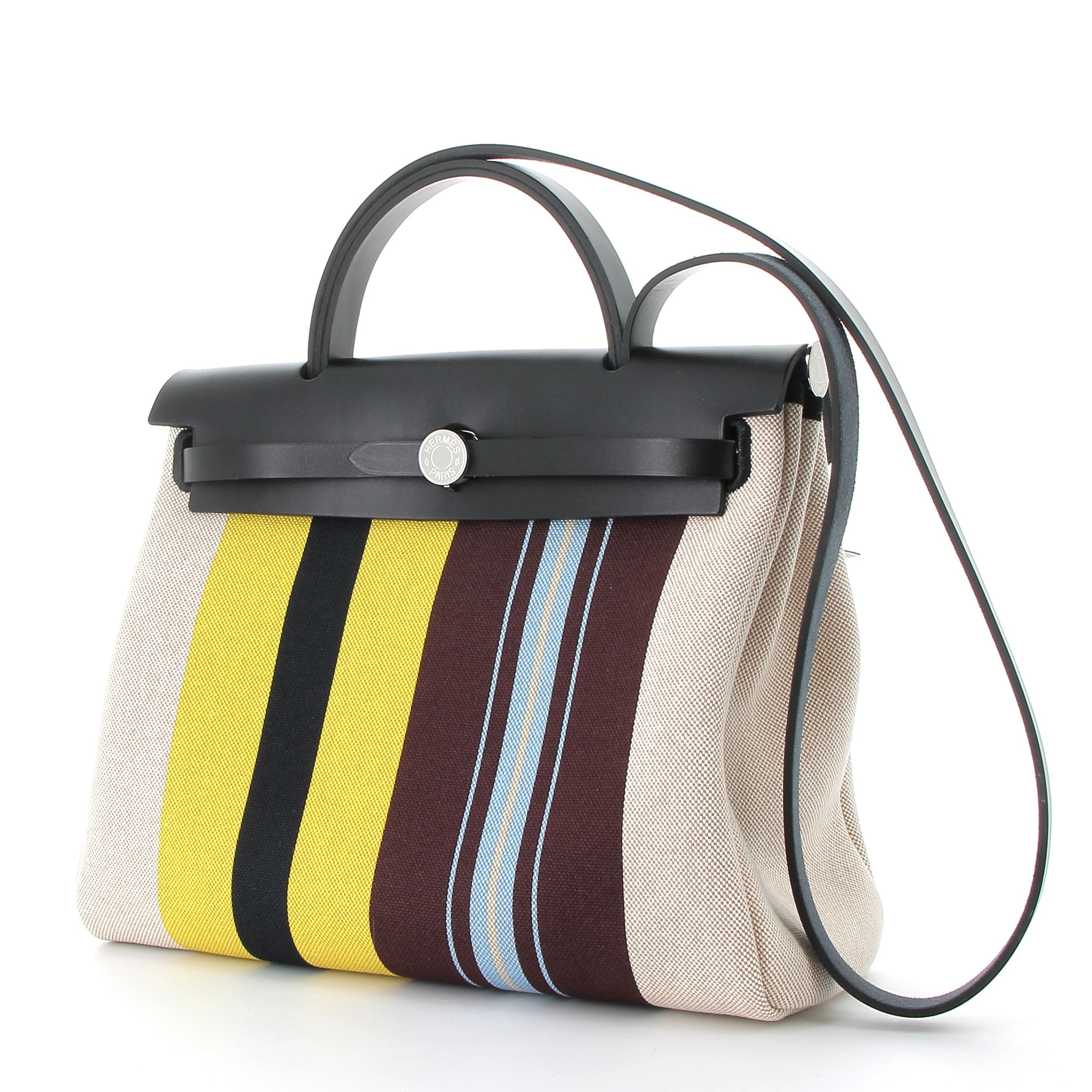 HERMES Herbag Multicolore Ecru/Beige/Jaune/Bordeaux Toile/Cuir Swift Finition Palladié