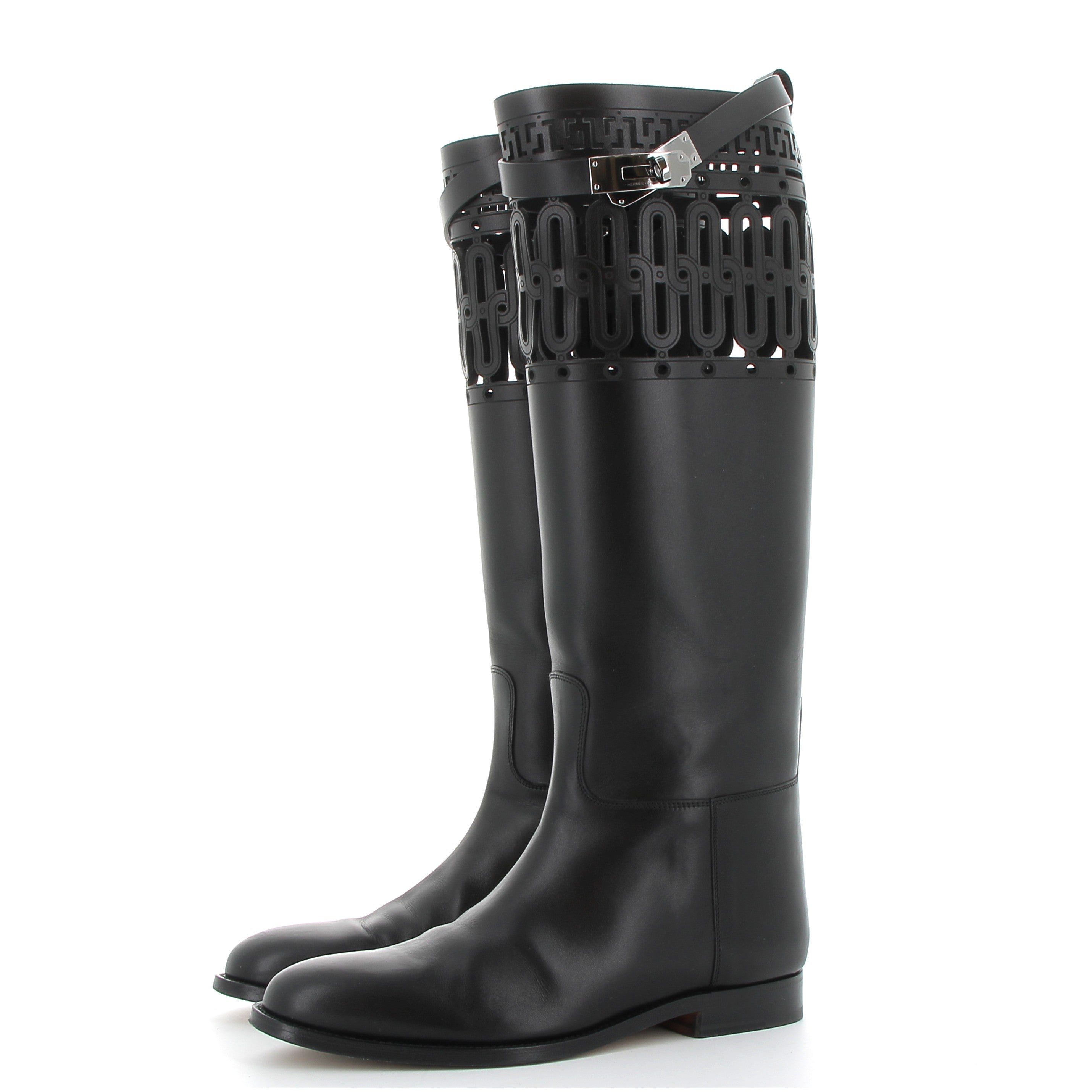 HERMES Bottes Jumping Noir Cuir de Veau