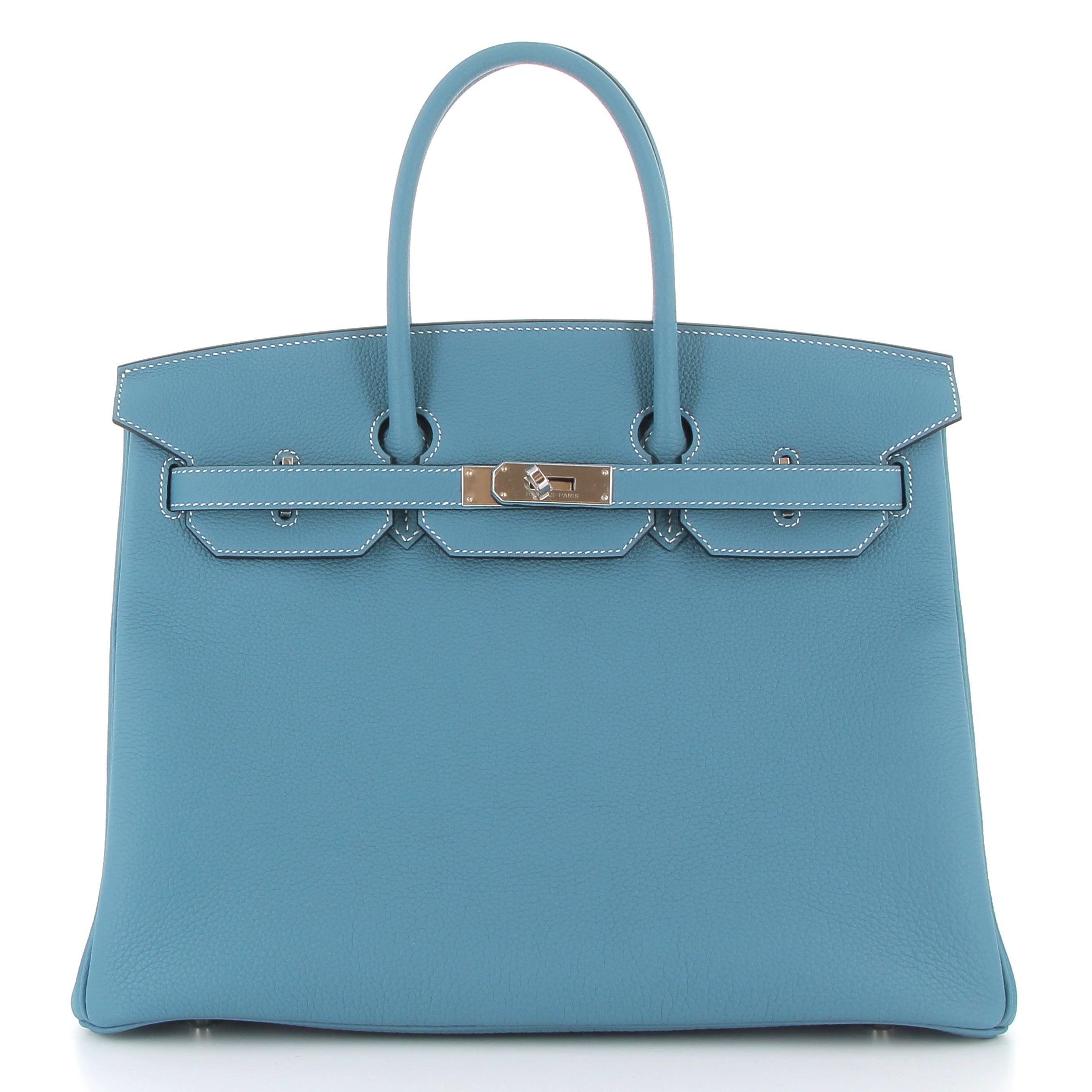 HERMES Birkin 35 Bleu Jean Cuir Togo Finition Palladié