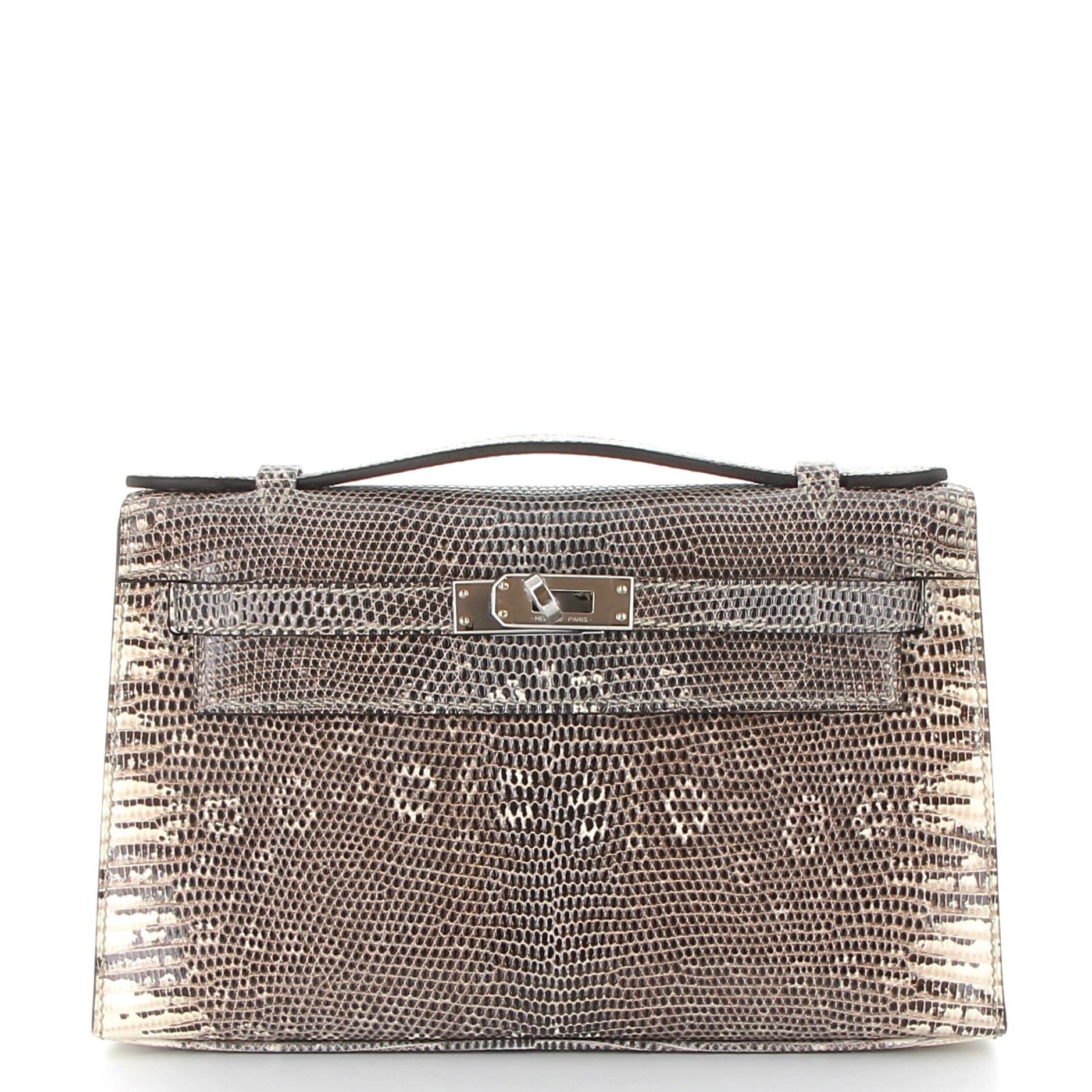 HERMES Kelly Pochette Lezard Ombre Finition Palladié