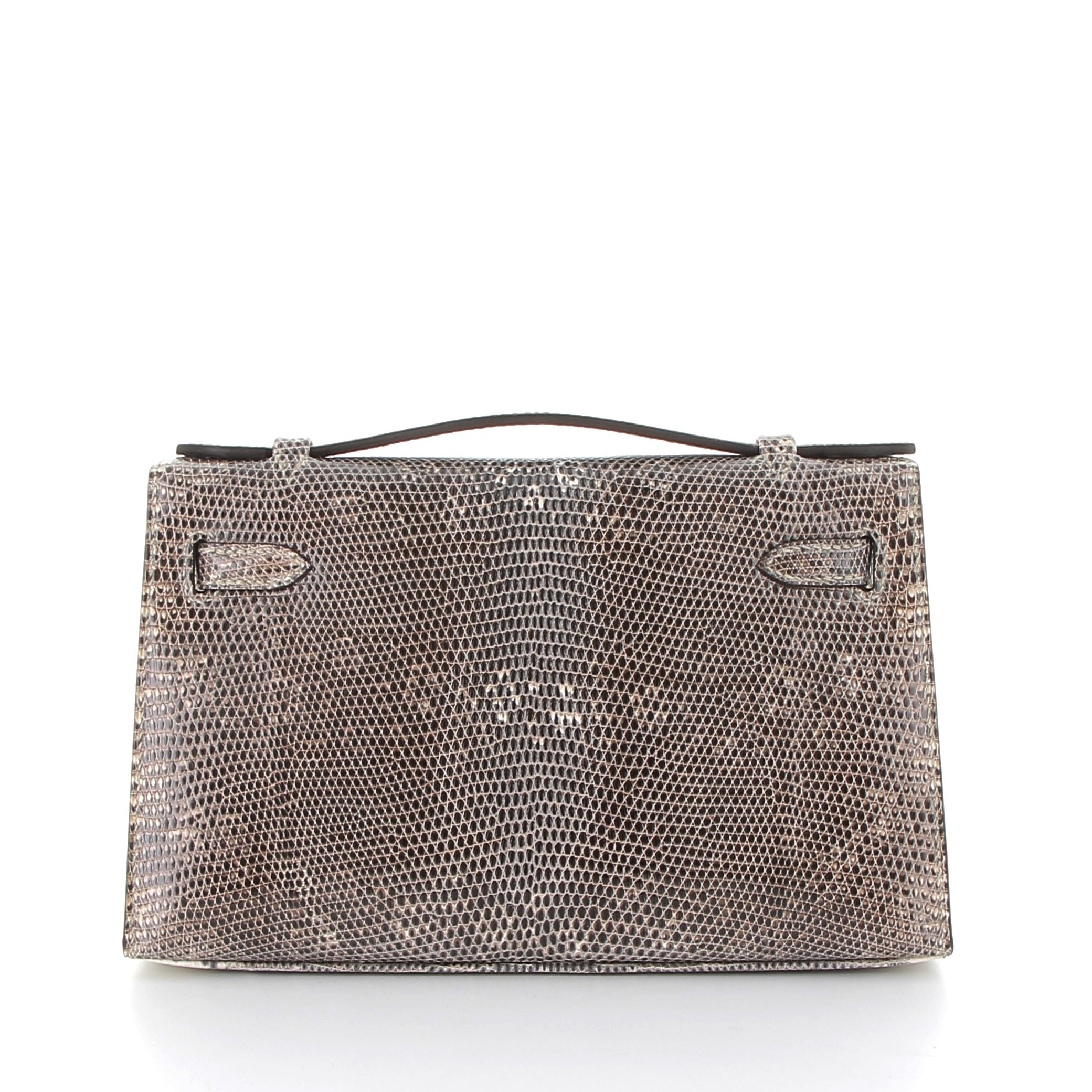 HERMES Kelly Pochette Lezard Ombre Finition Palladié