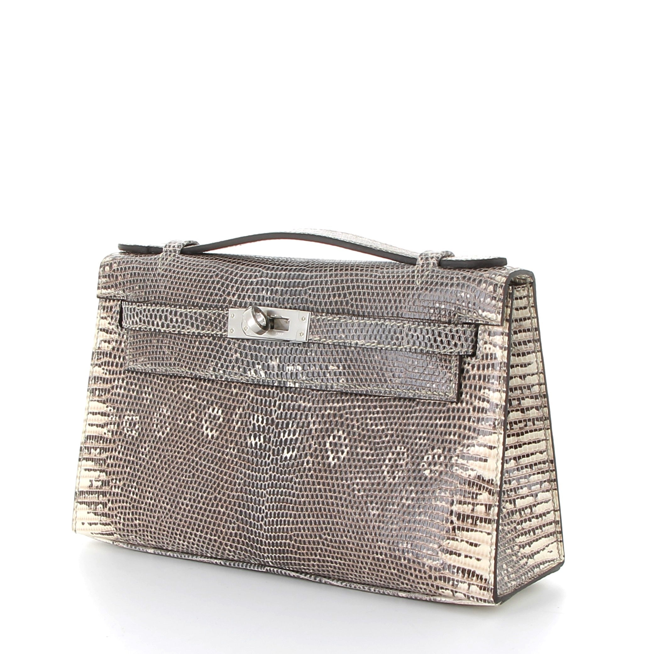 HERMES Kelly Pochette Lezard Ombre Finition Palladié