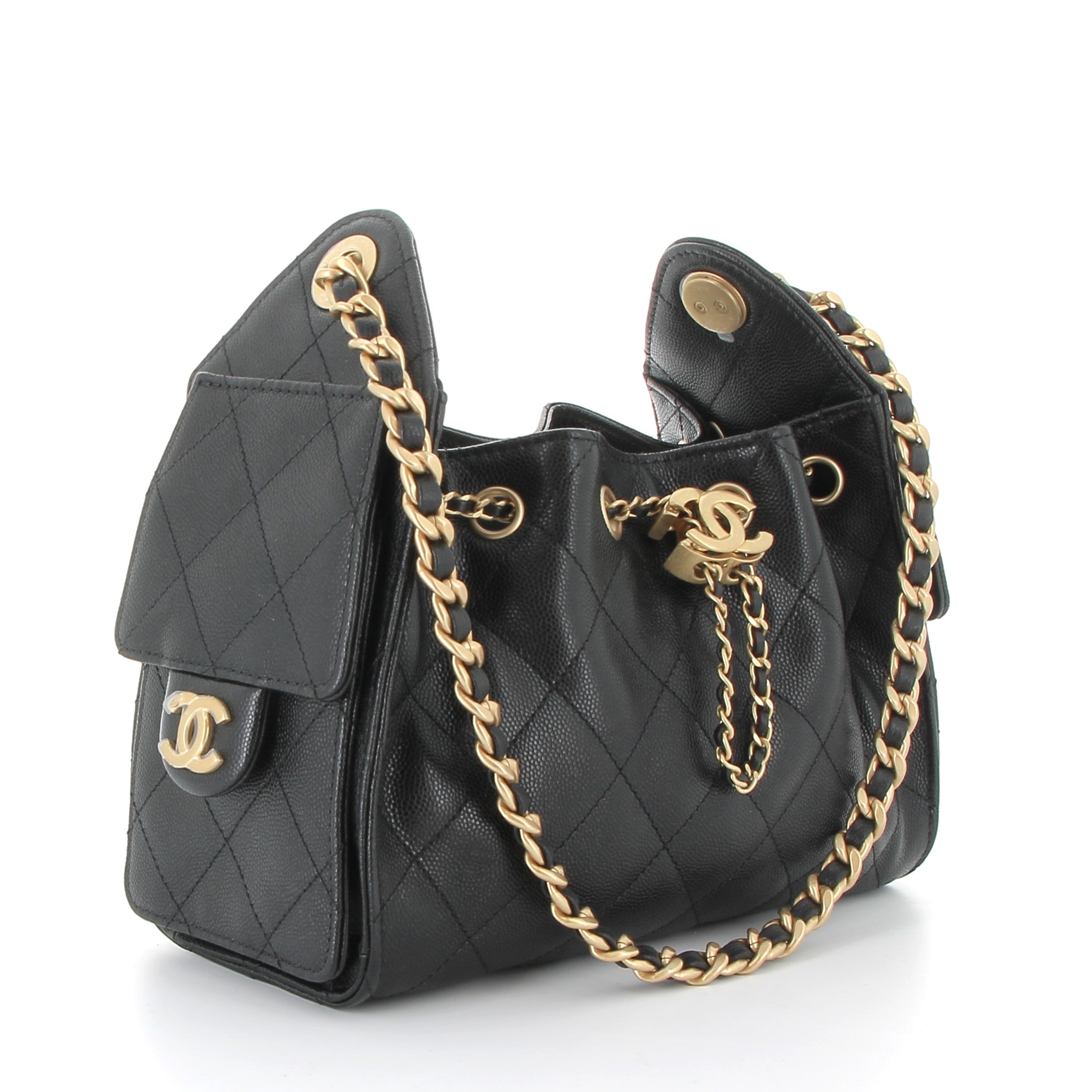 CHANEL Chanel 25 Mini en Cuir de Veau Grainé Noir Finition Doré