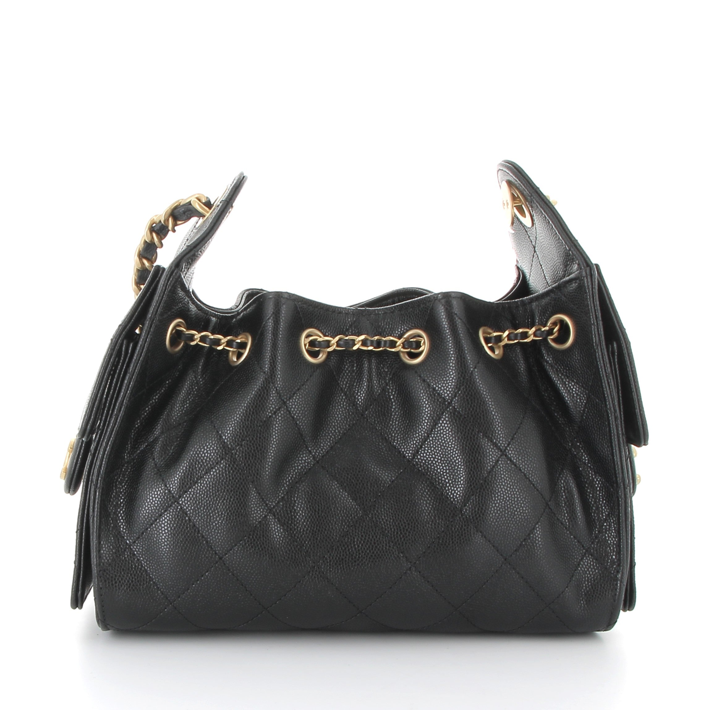 CHANEL Chanel 25 Mini en Cuir de Veau Grainé Noir Finition Doré