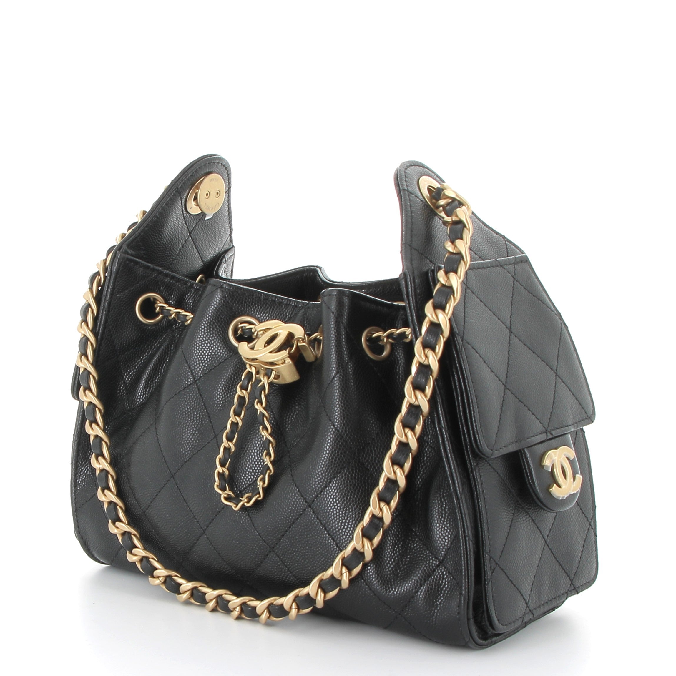 CHANEL Chanel 25 Mini en Cuir de Veau Grainé Noir Finition Doré