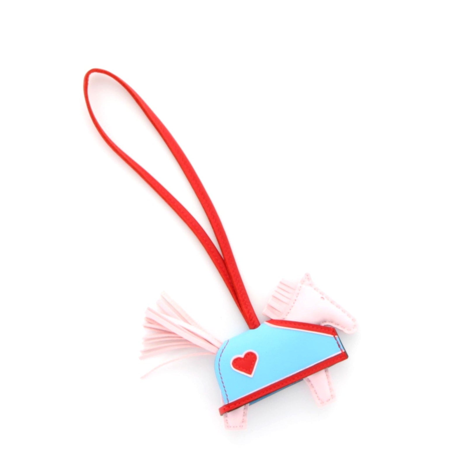 HERMES Charm Rodéo Robeo Coeur Rose darling / Rouge Radieux / Bleu Celeste Cuir Agneau Milo /Swift