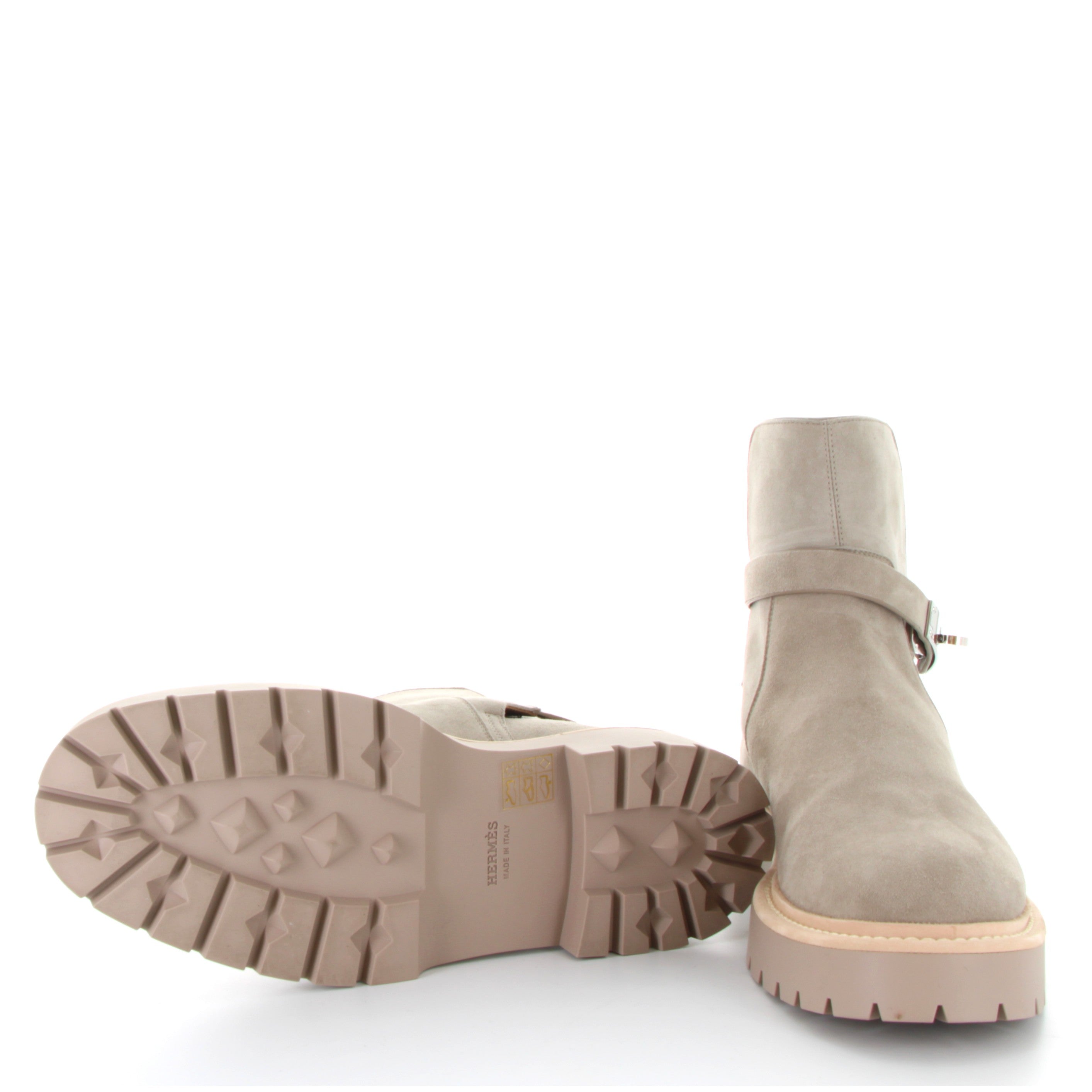 HERMES Bottines Jeff Beige Galet Chèvre Velours