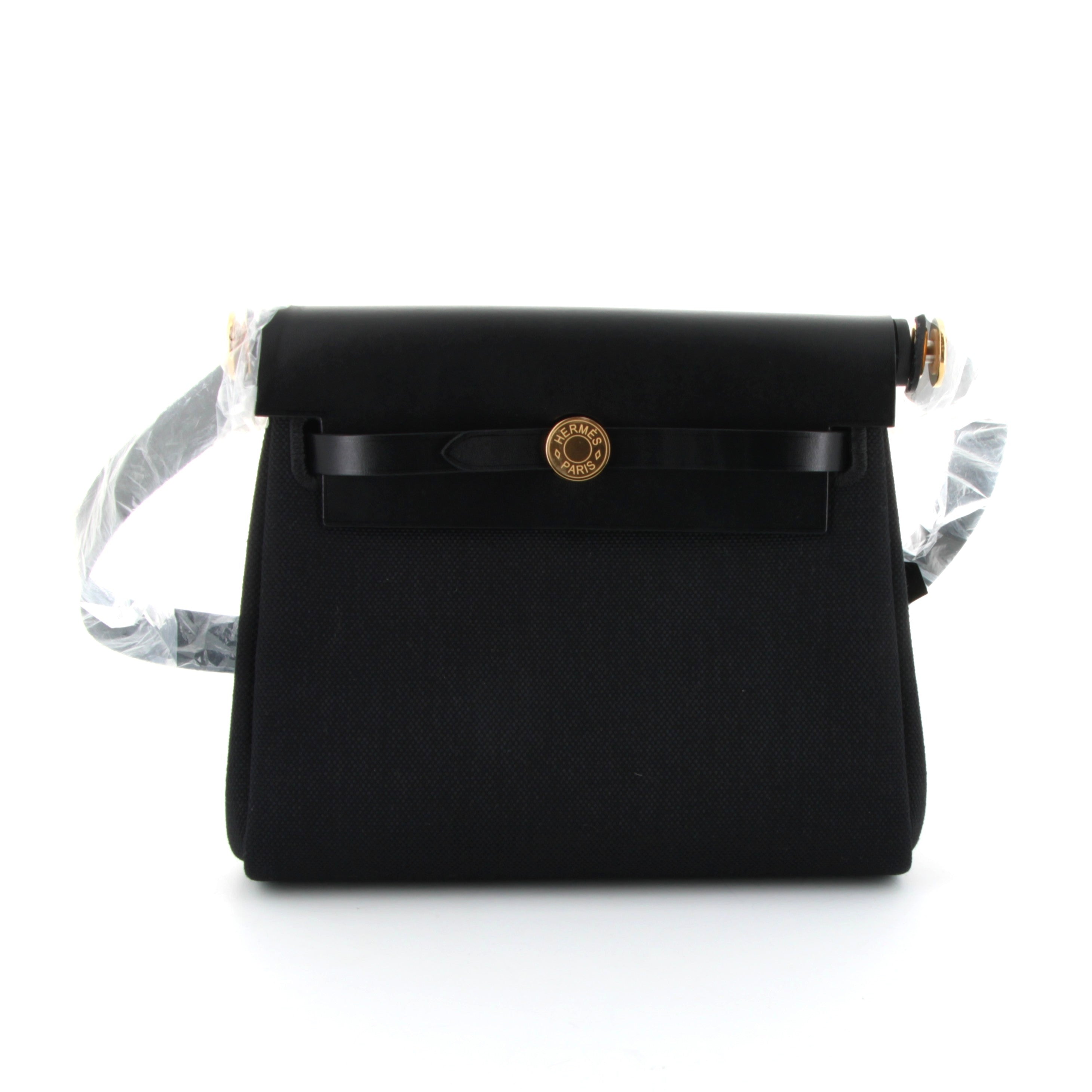 HERMES Herbag Mini Zip 20 Noir Toile Finition Or Jaune
