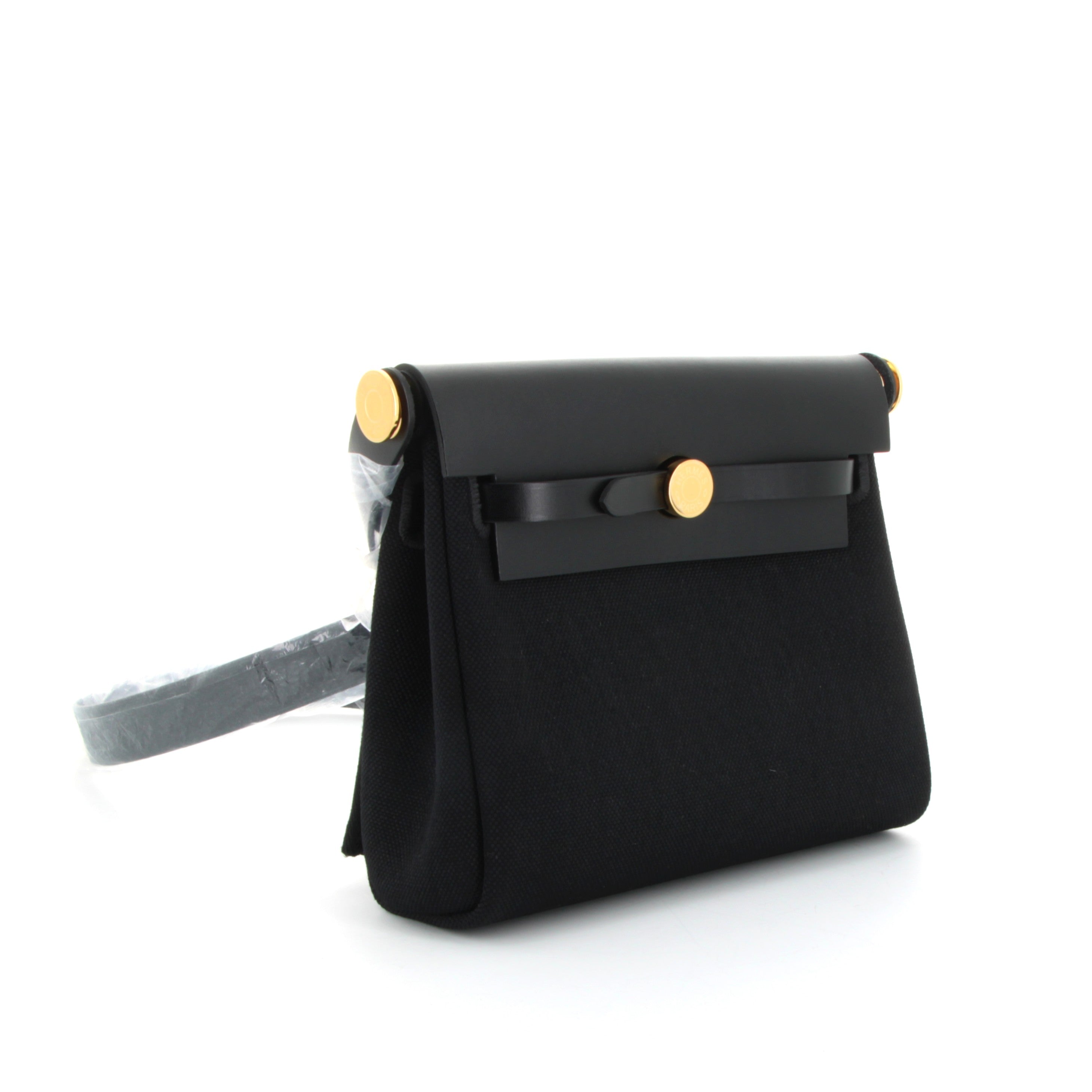 HERMES Herbag Mini Zip 20 Noir Toile Finition Or Jaune