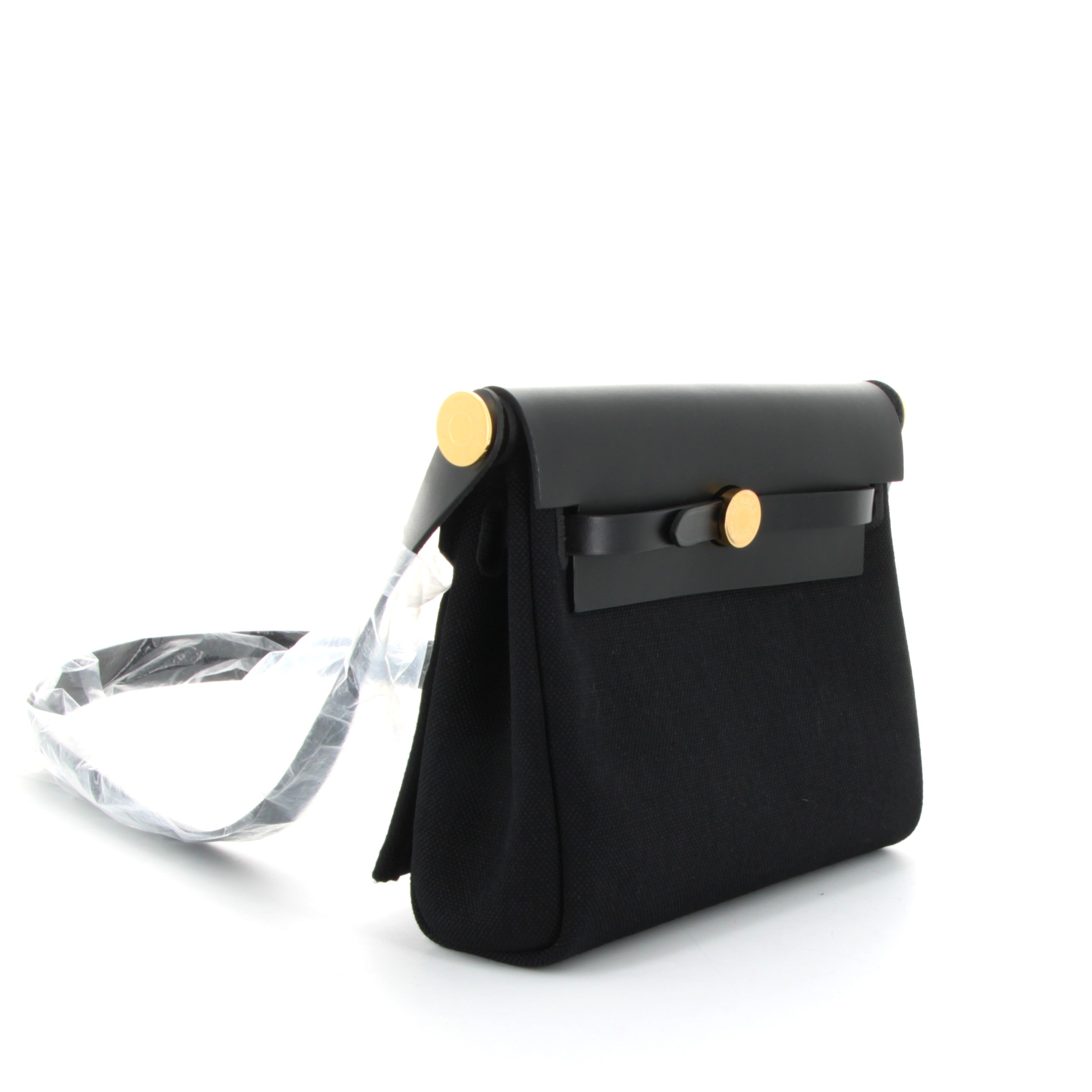 HERMES Herbag Mini Zip 20 Noir Toile Finition Or Jaune