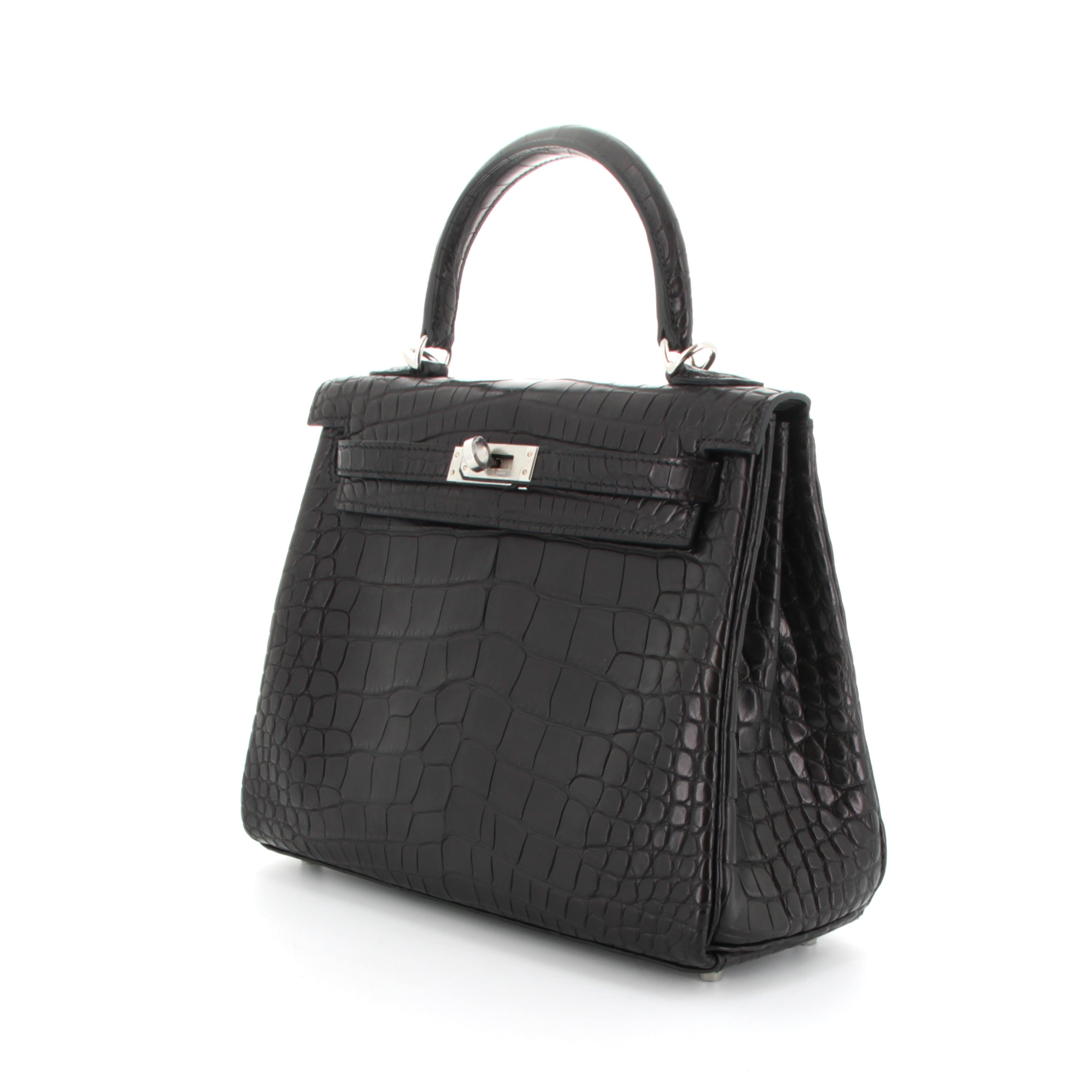 HERMES Kelly 25 Alligator Mississippiensis Mate Finition Palladié