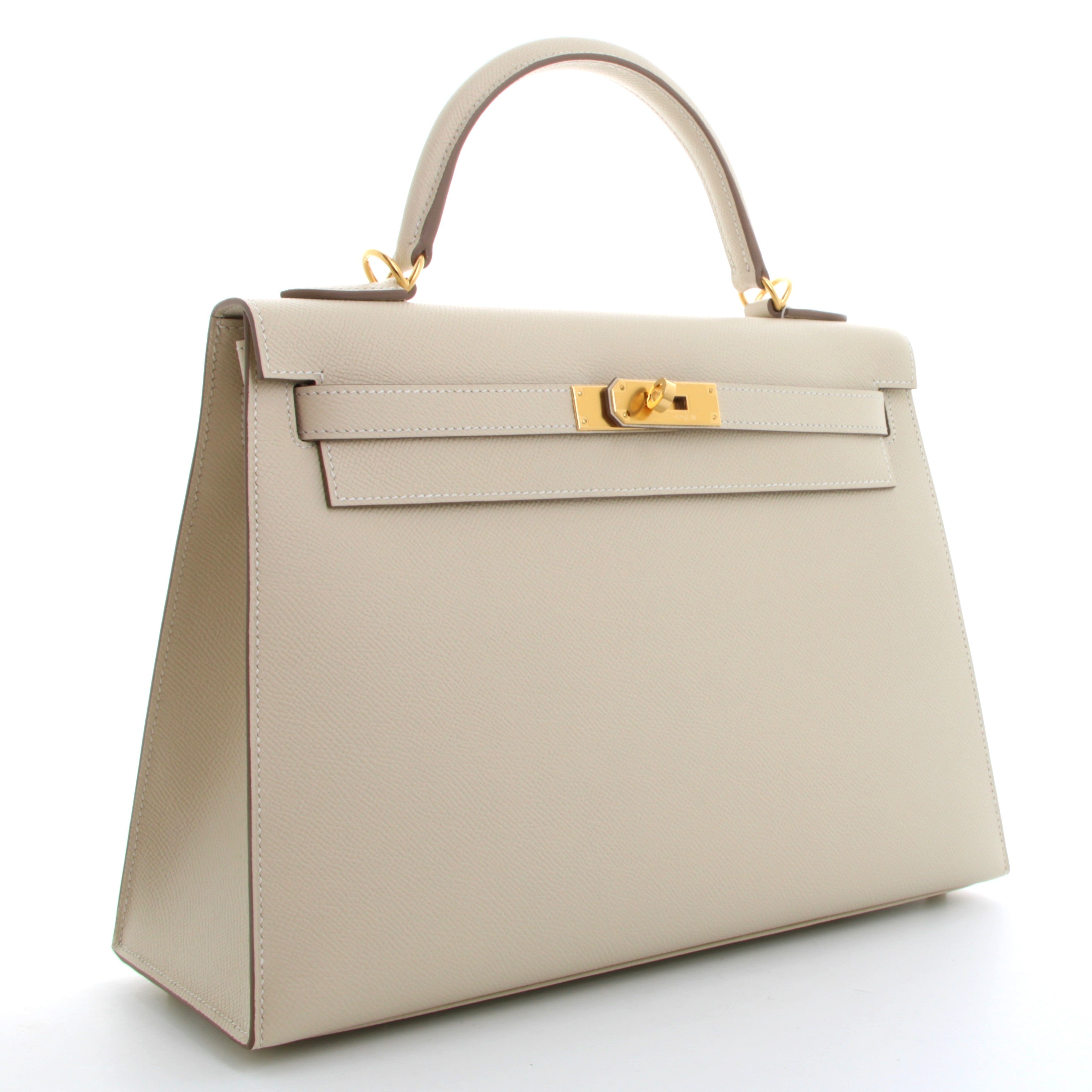 HERMES Kelly 32 Craie Cuir Epsom Finition Jaune